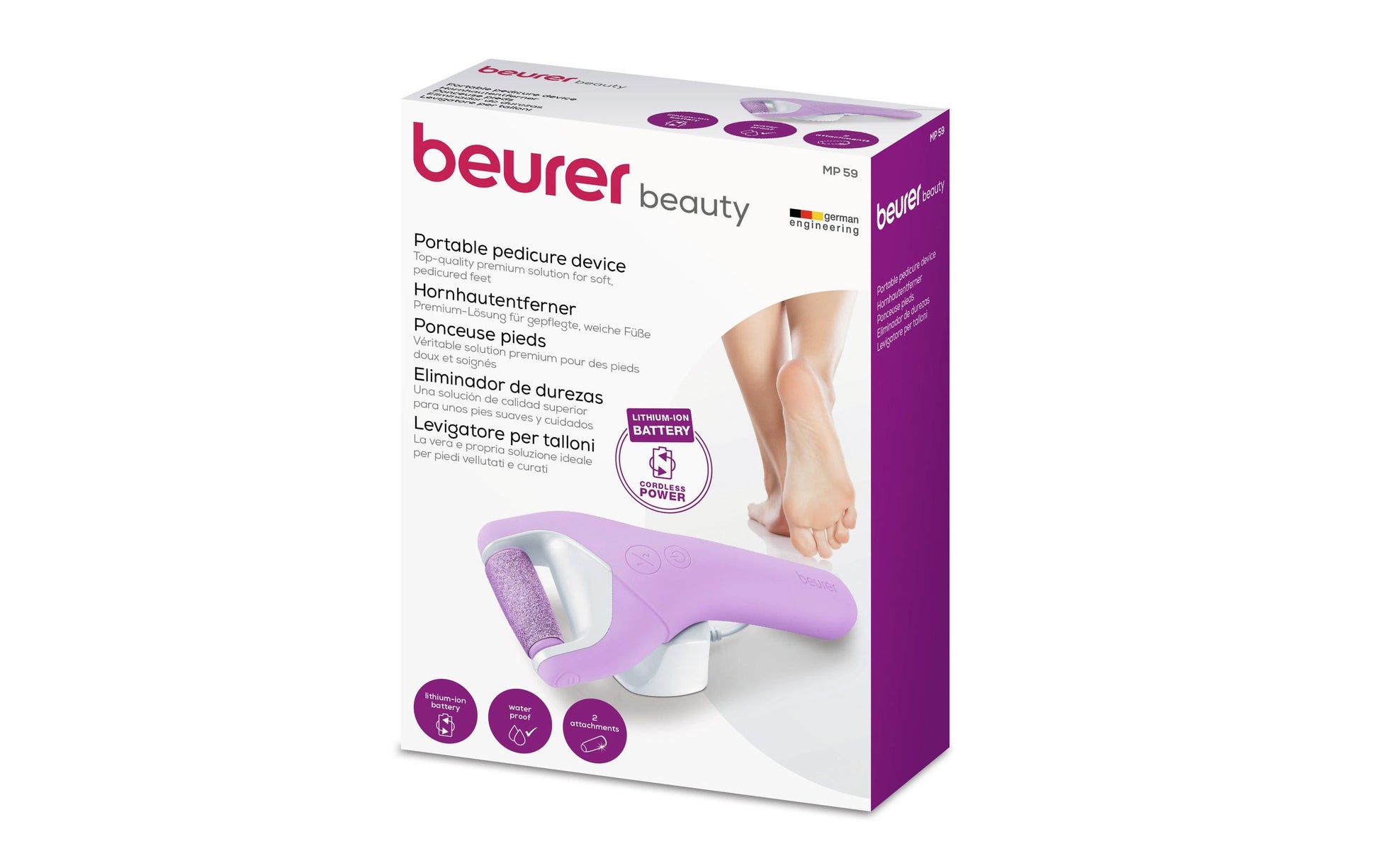 Beurer Hornhautentferner MP 59 – wasserfest, Akku, 2 Stufen – Violett