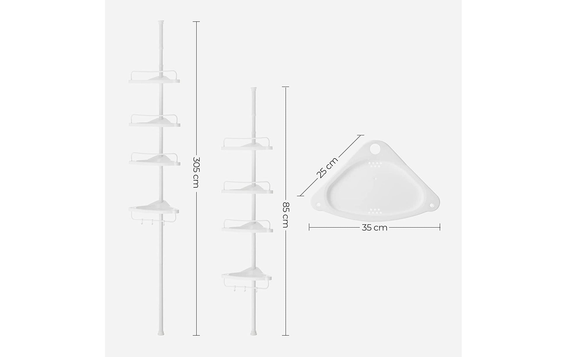 Songmics Aufbewahrungsbox (Bad) BCB001A – 85–305 cm, Polypropylen/Stahl (pulverbeschichtet), 3 kg, Weiss