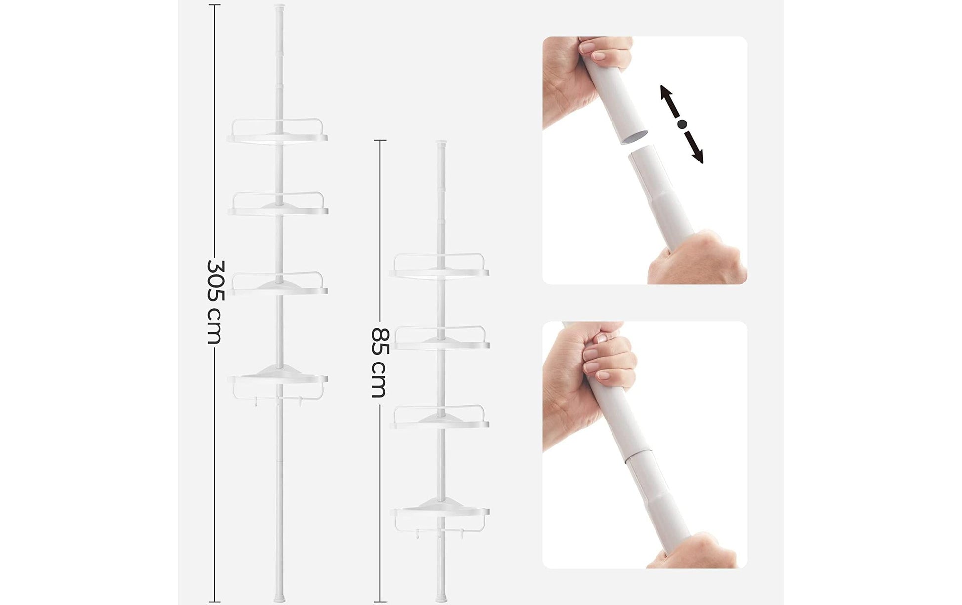 Songmics Aufbewahrungsbox (Bad) BCB001A – 85–305 cm, Polypropylen/Stahl (pulverbeschichtet), 3 kg, Weiss