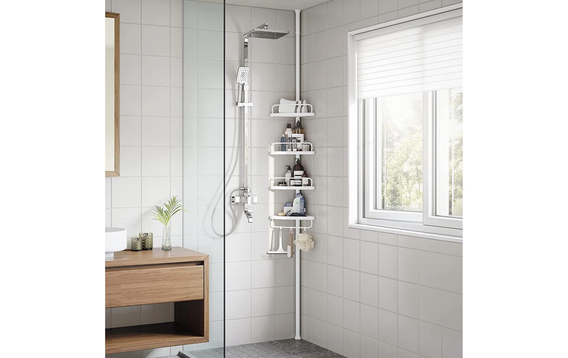 Songmics Aufbewahrungsbox (Bad) BCB001A – 85–305 cm, Polypropylen/Stahl (pulverbeschichtet), 3 kg, Weiss