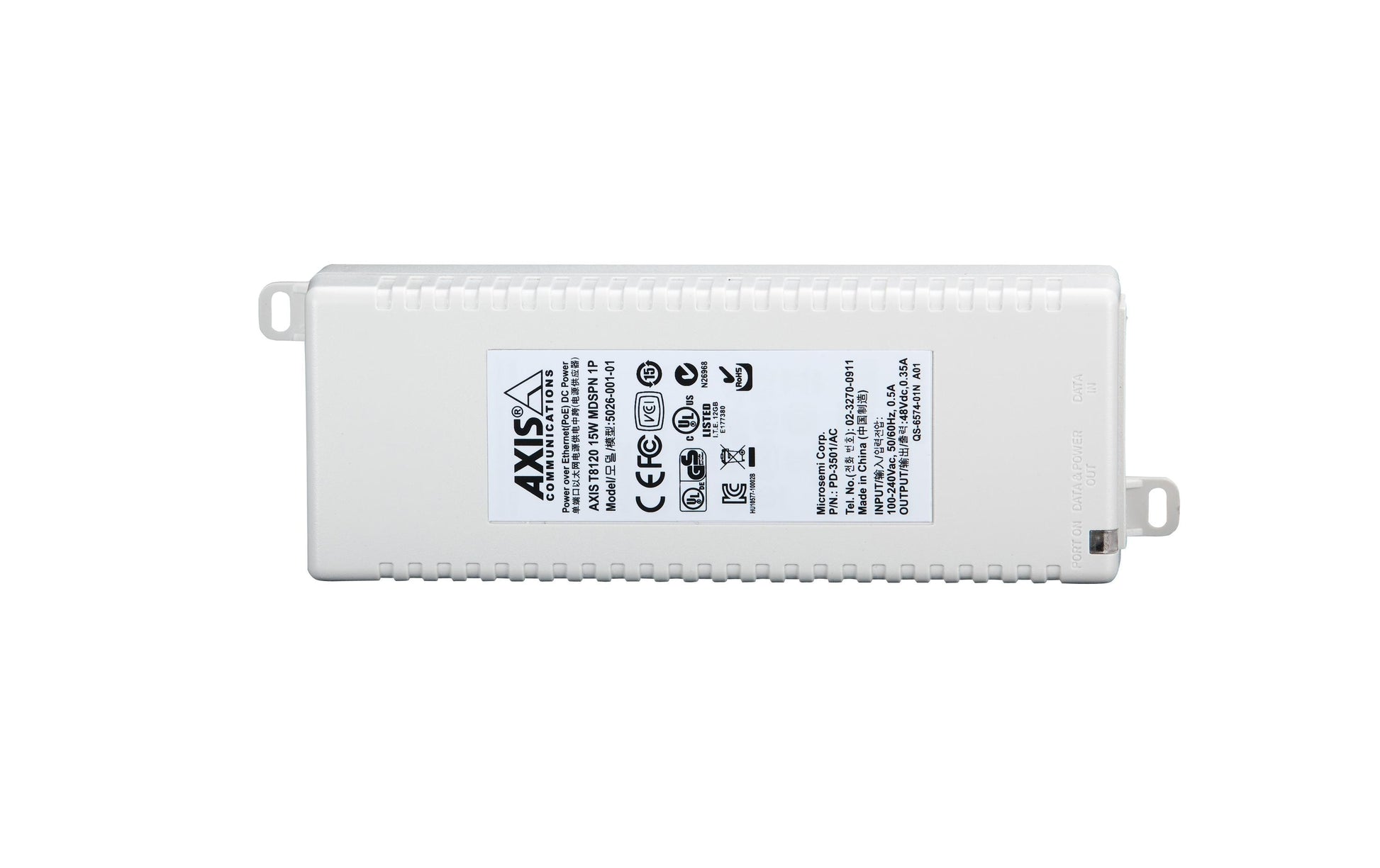 Axis T8120 PoE-Injektor 15 W – 802.3af, Gigabit Ethernet – RJ‑45×2 – 100–240 V