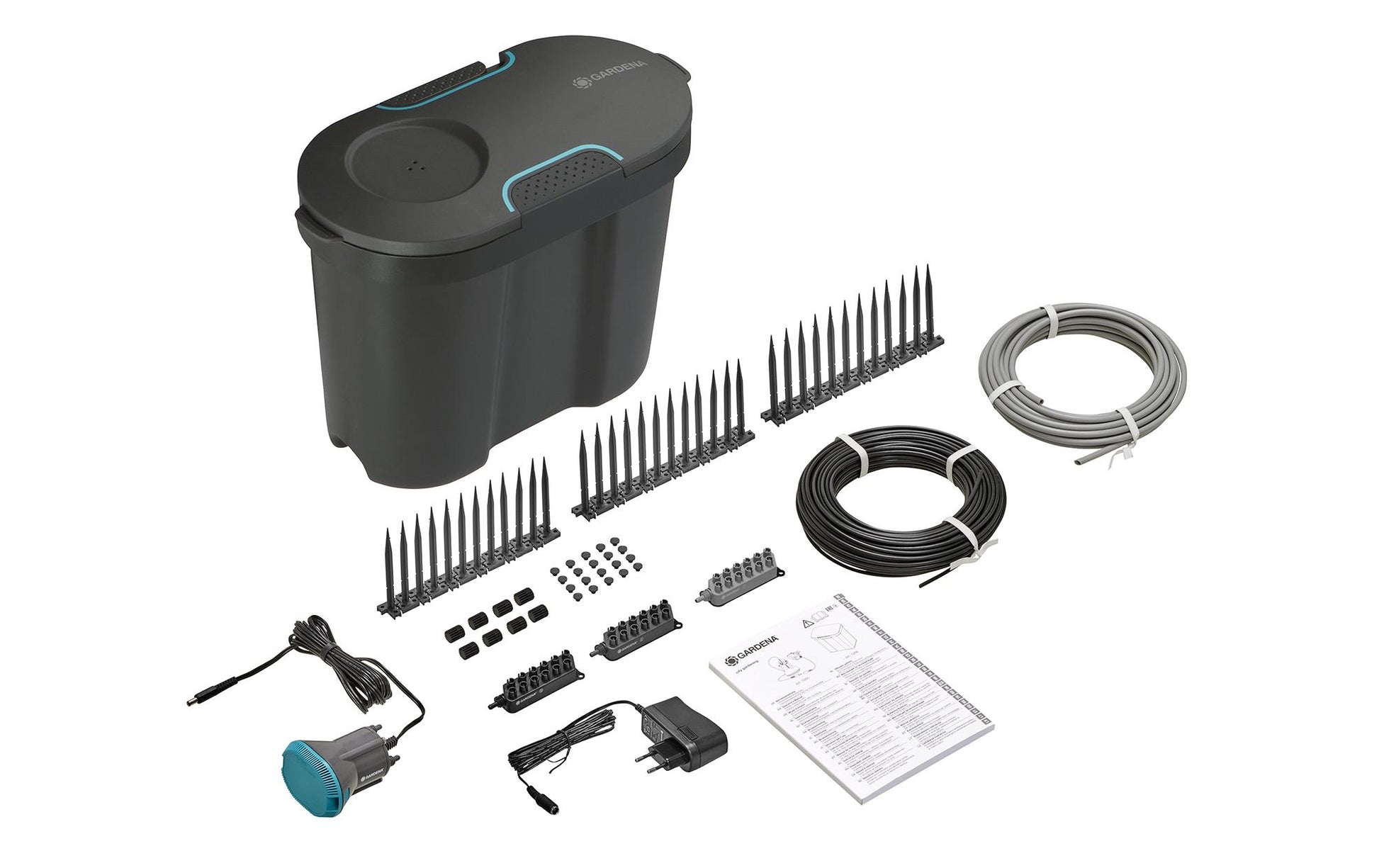 Gardena Urlaubsbewässerungs-Set – Schlauch 30 m, 36 Tropfer, Grau/Schwarz, mit Druckregler
