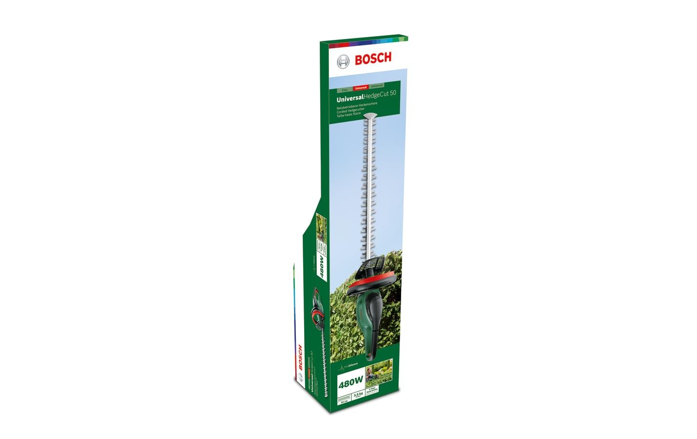 Bosch UniversalHedgecut 50 Heckenschere – 480 W – Schwertlänge 500 mm – Hubzahl 3400 SPM