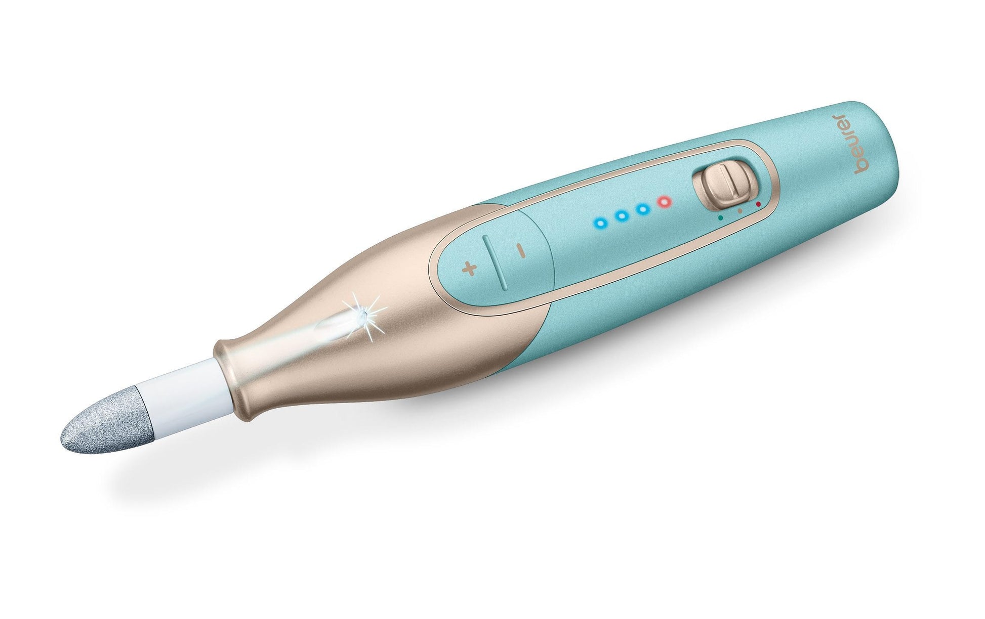 Beurer Maniküre-/Pediküre-Set MP 84 – 3 Stufen, Li-Ion-Akku, 2 h Laufzeit – 15,5 cm – Blau/Gold