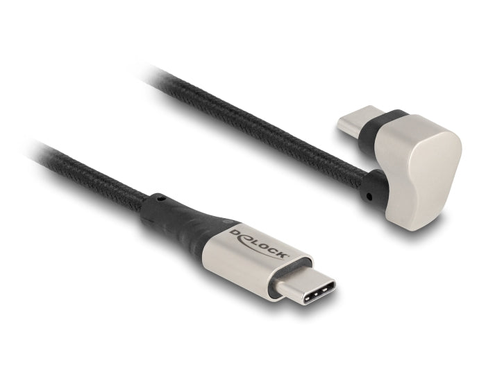 DeLOCK USB-C auf USB-C Kabel – USB 2.0 (480 Mbit/s) – 1 m – PD 60 W – Abgewinkelt, Textilmantel – Schwarz