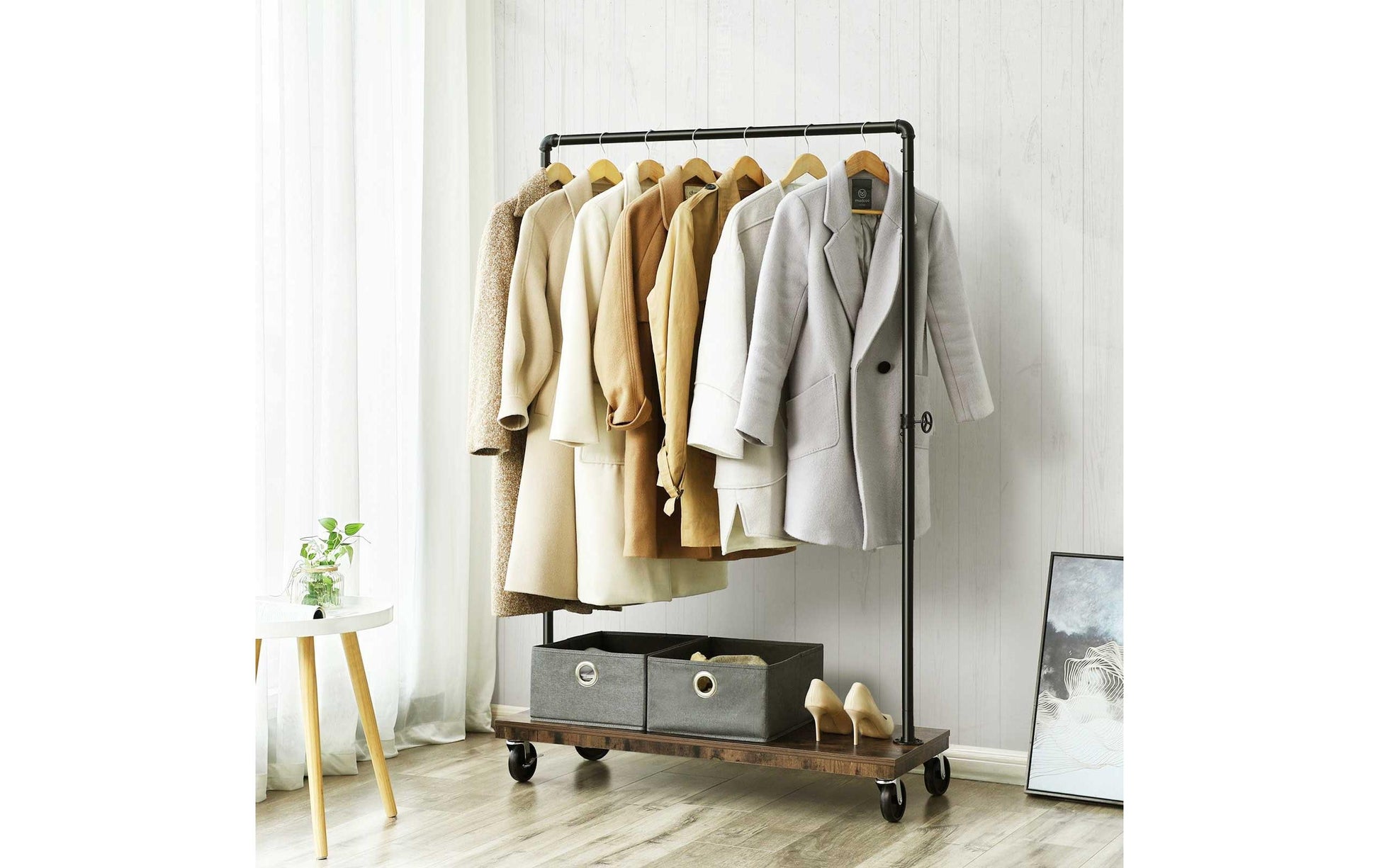 Vasagle Garderobenständer – Stahl, Schwarz/Braun, 103,5 × 40 × 162 cm