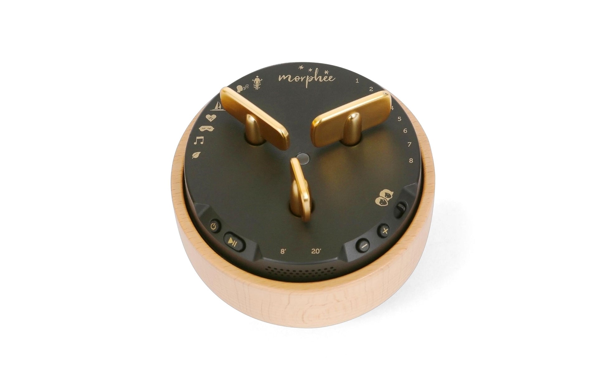Morphee Morphée FR-EN-DE-NL Version – Einschlafhilfe, Eingebauter Lautsprecher, Akku, Timer 8–20 min – Braun/Holz