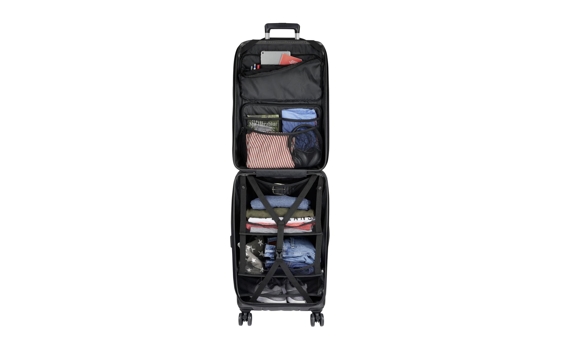 Casyro Trolley – 80 l, Hartschale PC, 4 Rollen, mit TSA, Grau, 44 × 27 × 70 cm