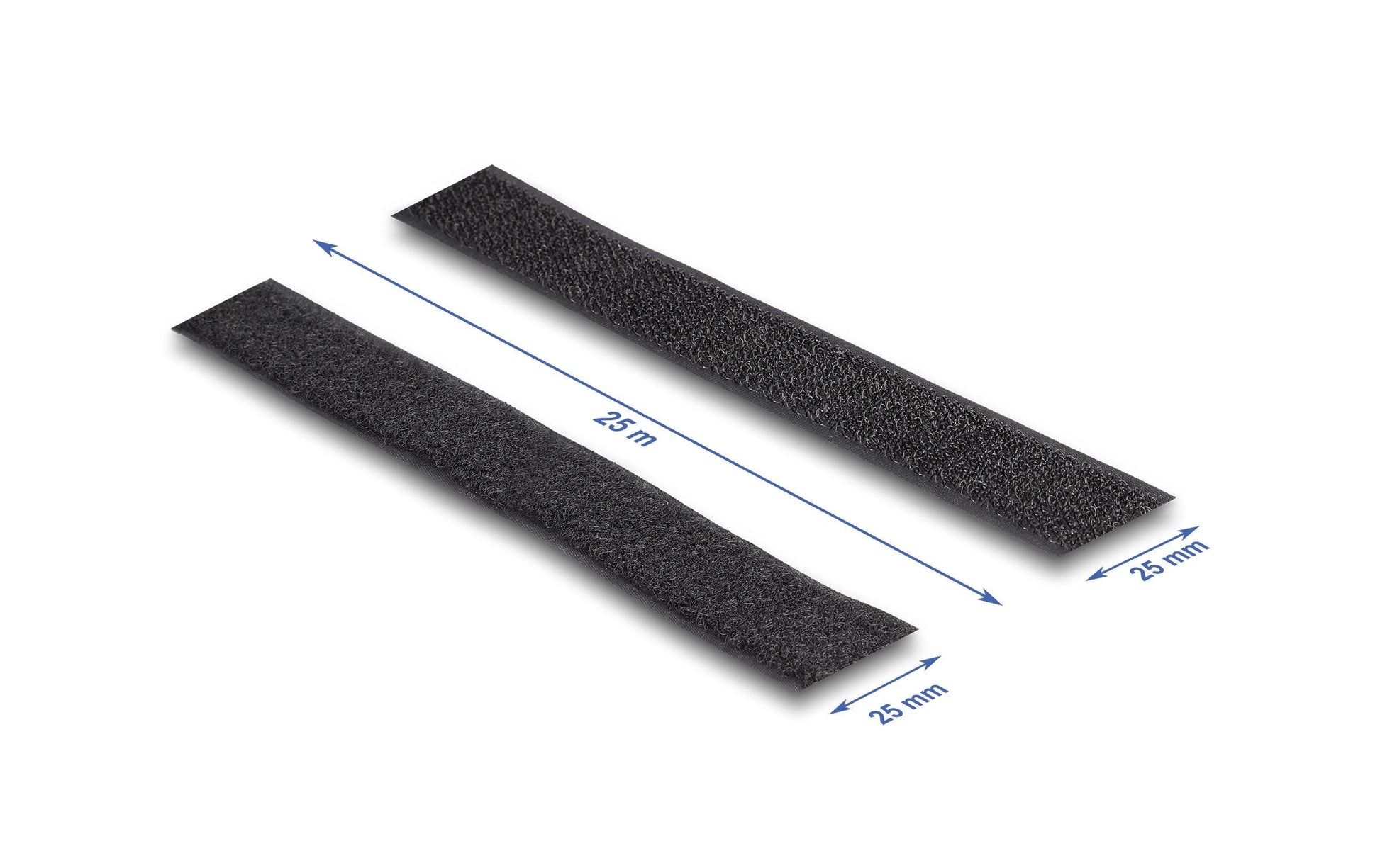 DeLOCK Klettband – 25 mm × 25 m, Schwarz, Nylon/Polyester, Selbstklebend, 1 Stück