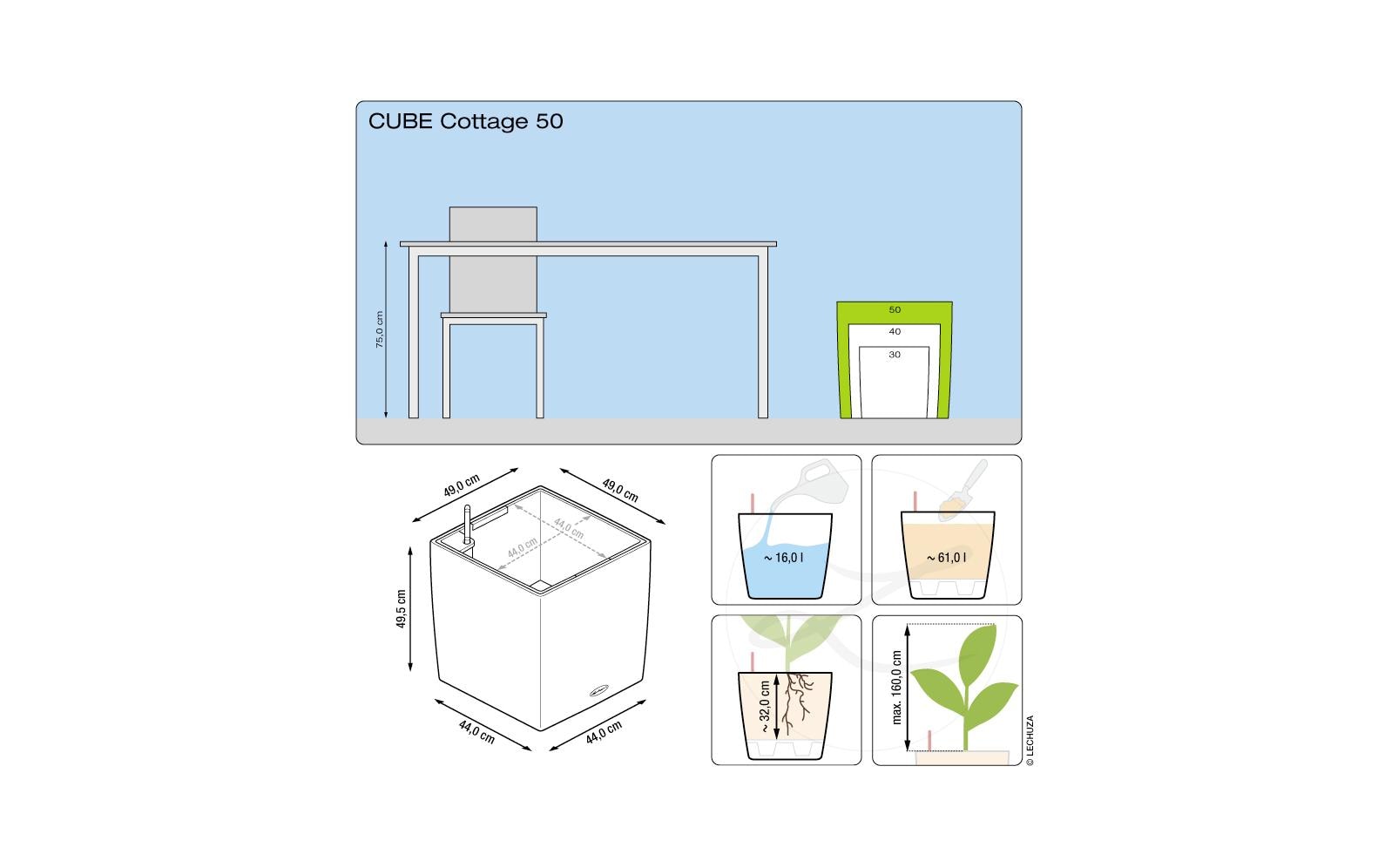 LECHUZA Cube Cottage 50 Topfpflanzer – 50 × 50 × 50 cm – Kunststoff, braun