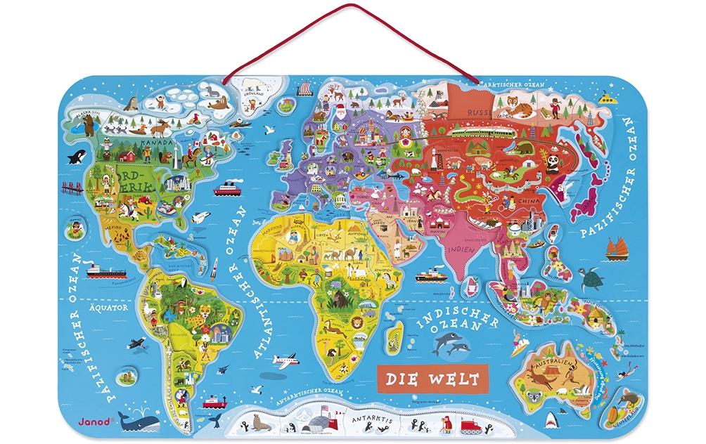 Janod Puzzle Weltkarte – 92 Teile – 77 × 46 cm – ab 7 Jahren