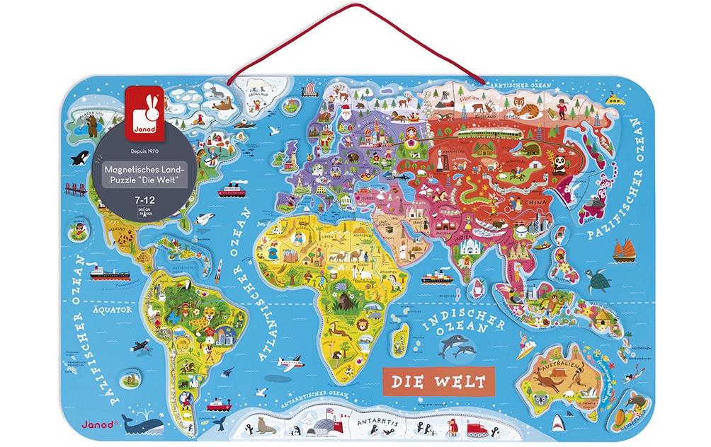 Janod Puzzle Weltkarte – 92 Teile – 77 × 46 cm – ab 7 Jahren