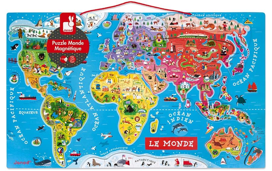 JANOD Magnetpuzzle – Weltkarte, 92 Teile, ab 7 Jahren