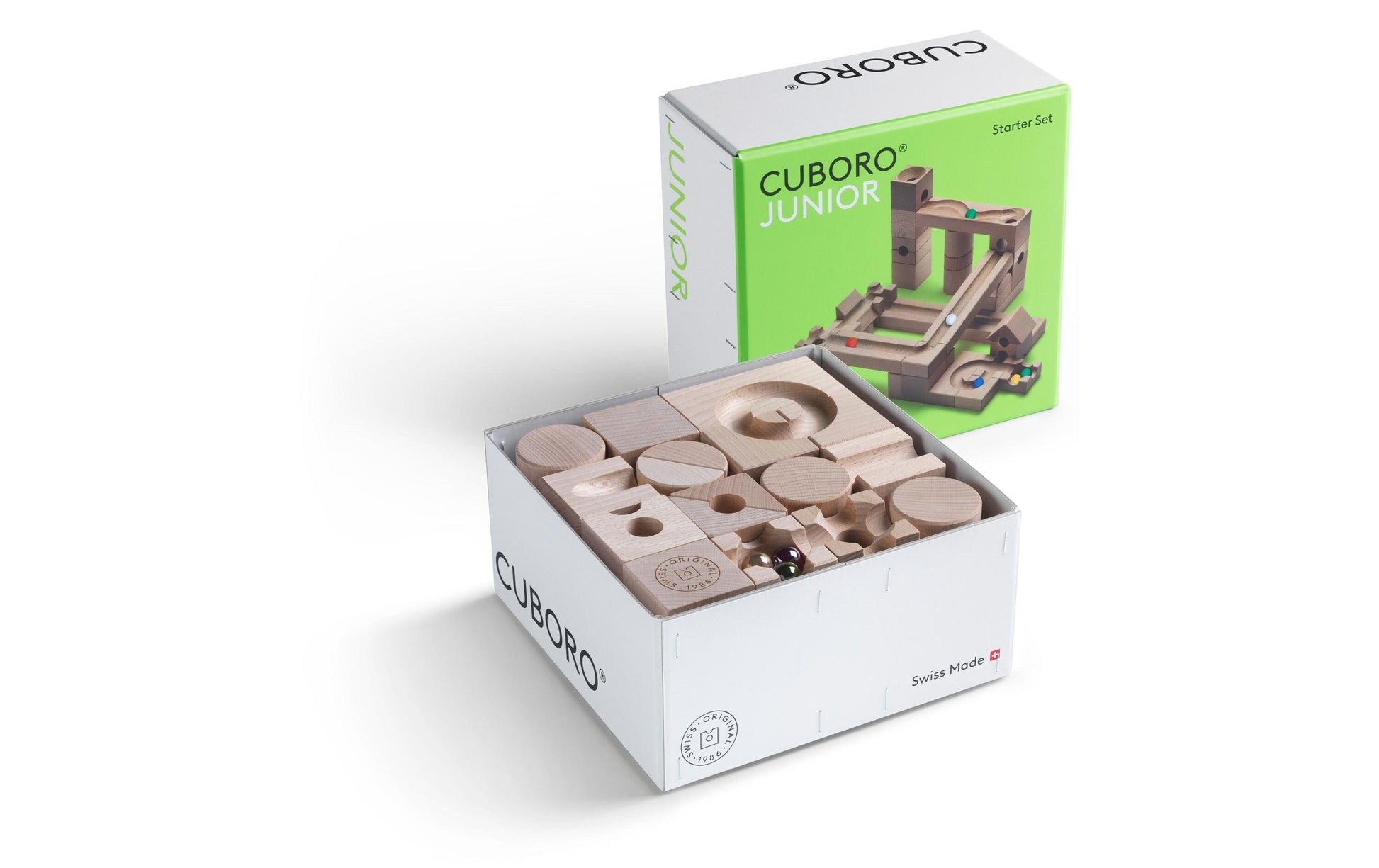 Cuboro Junior Stapelblöcke – 46-teilig – ab 3 Jahren – Buche, holzfarben