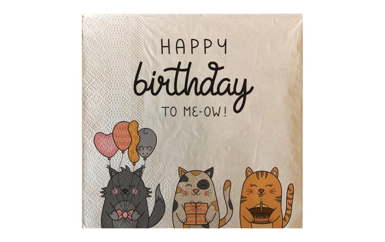 Chic-mic Chic Mic Servietten, Bambuspapier, Katzenmotiv "Happy birthday to meow", 33 × 33 cm – 20 Stk.