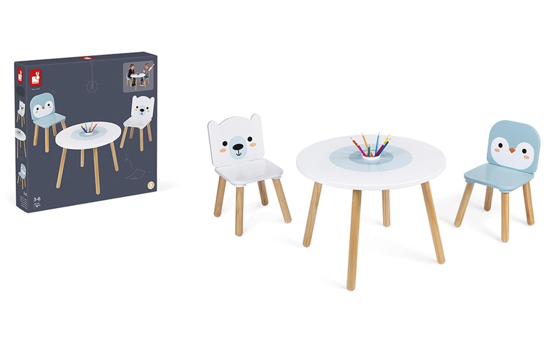 JANOD 3-teiliges Bistro-Set – Weiss, Hellblau, Nature – Holz – für den Innenbereich