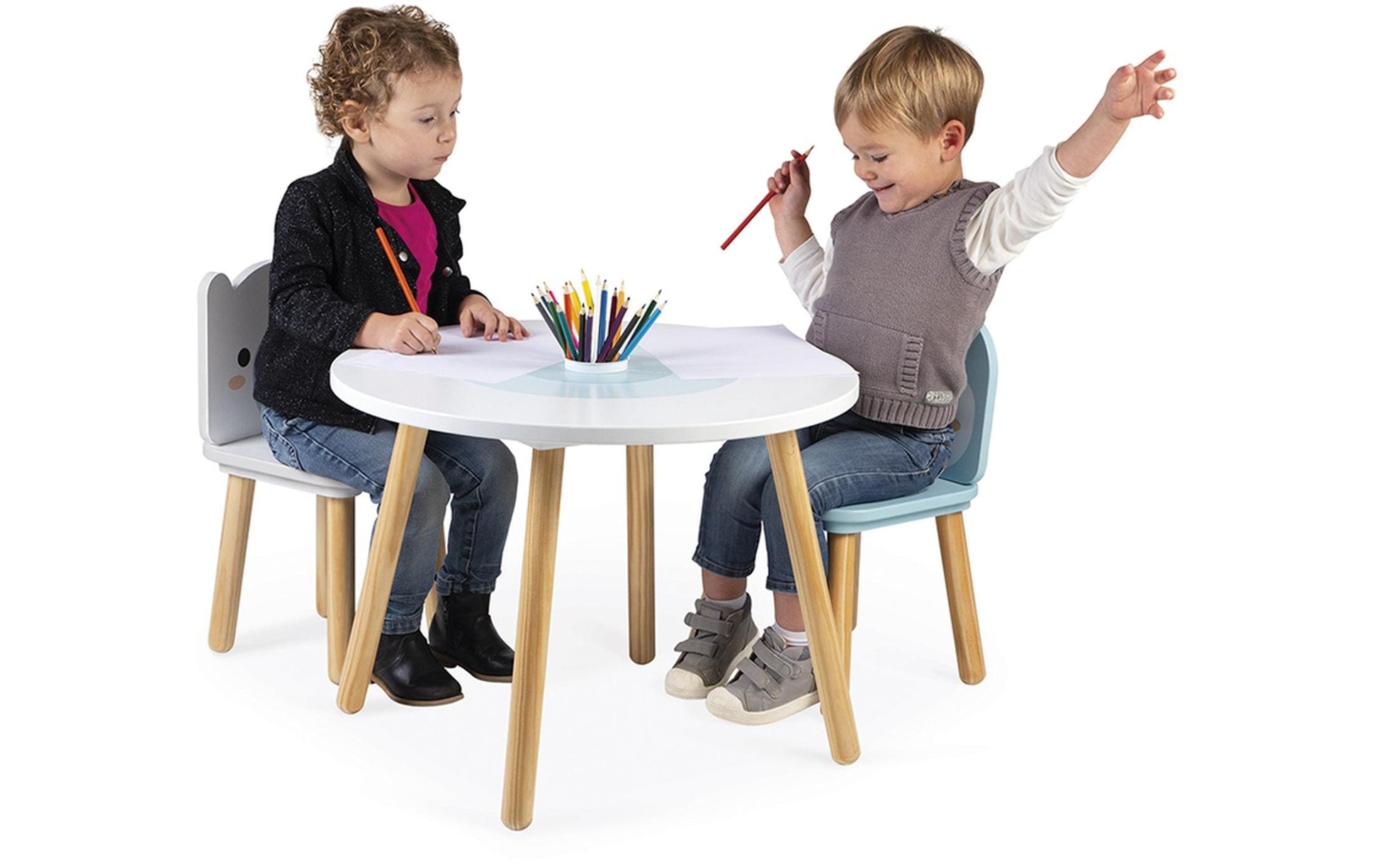 JANOD 3-teiliges Bistro-Set – Weiss, Hellblau, Nature – Holz – für den Innenbereich