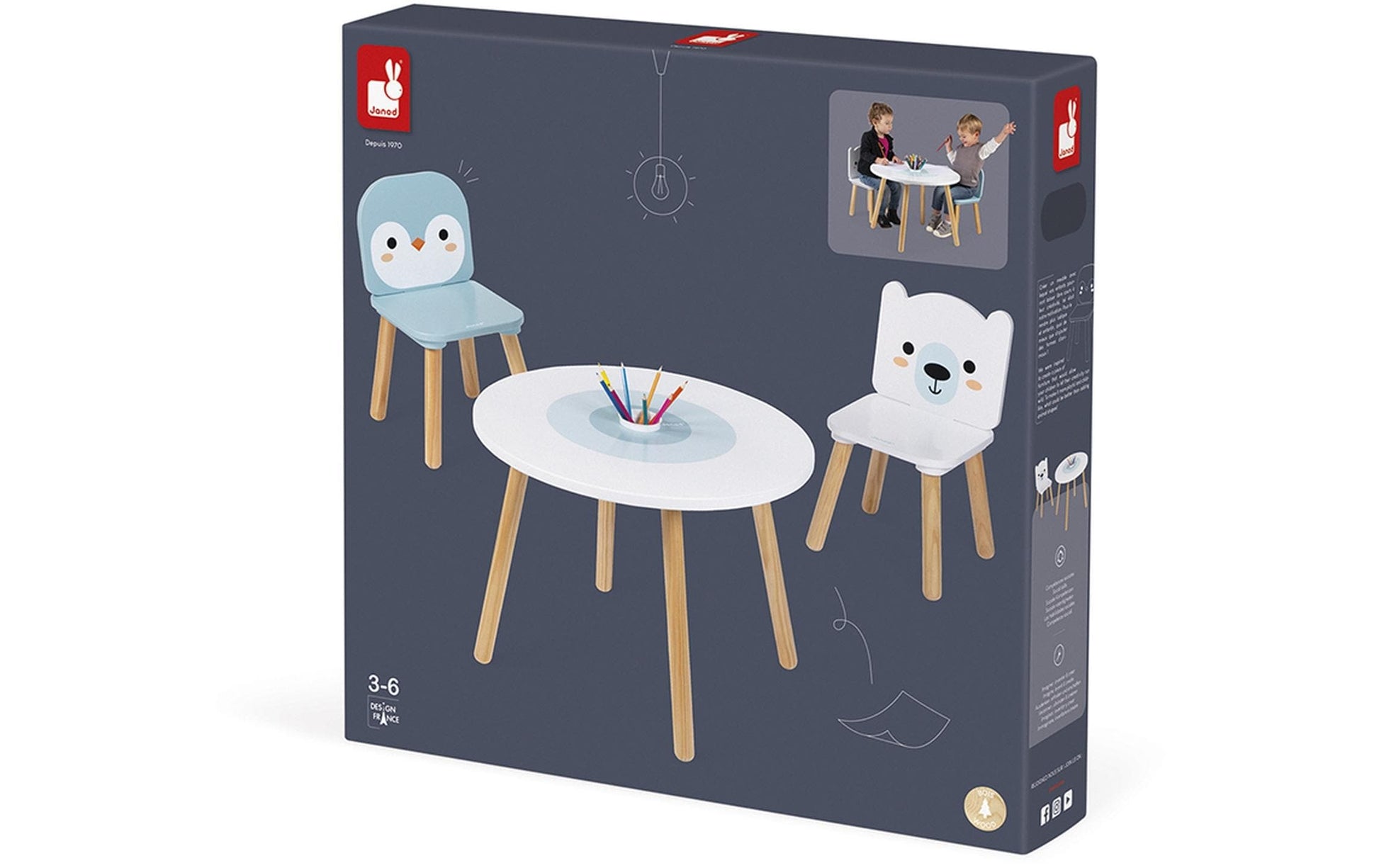 JANOD 3-teiliges Bistro-Set – Weiss, Hellblau, Nature – Holz – für den Innenbereich