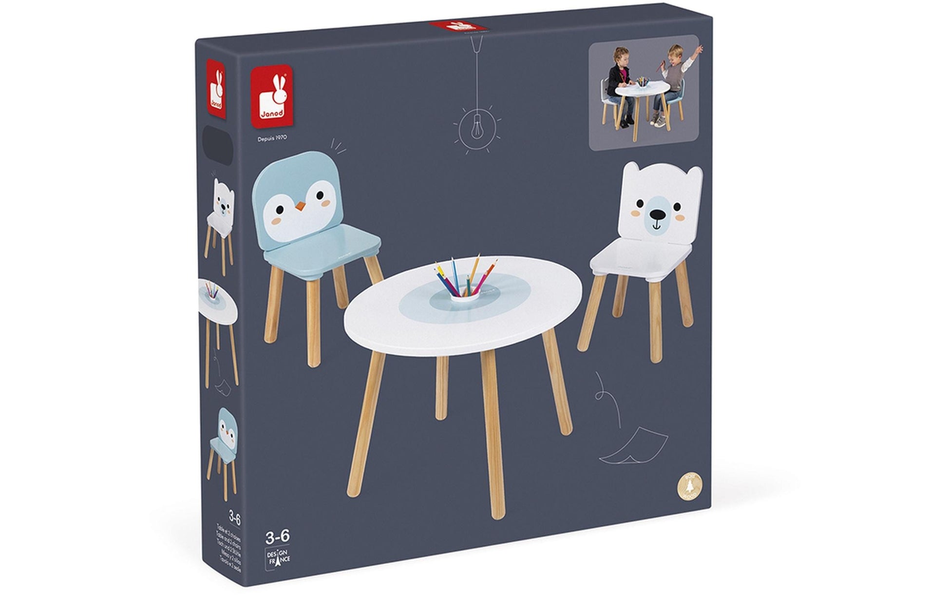 JANOD 3-teiliges Bistro-Set – Weiss, Hellblau, Nature – Holz – für den Innenbereich