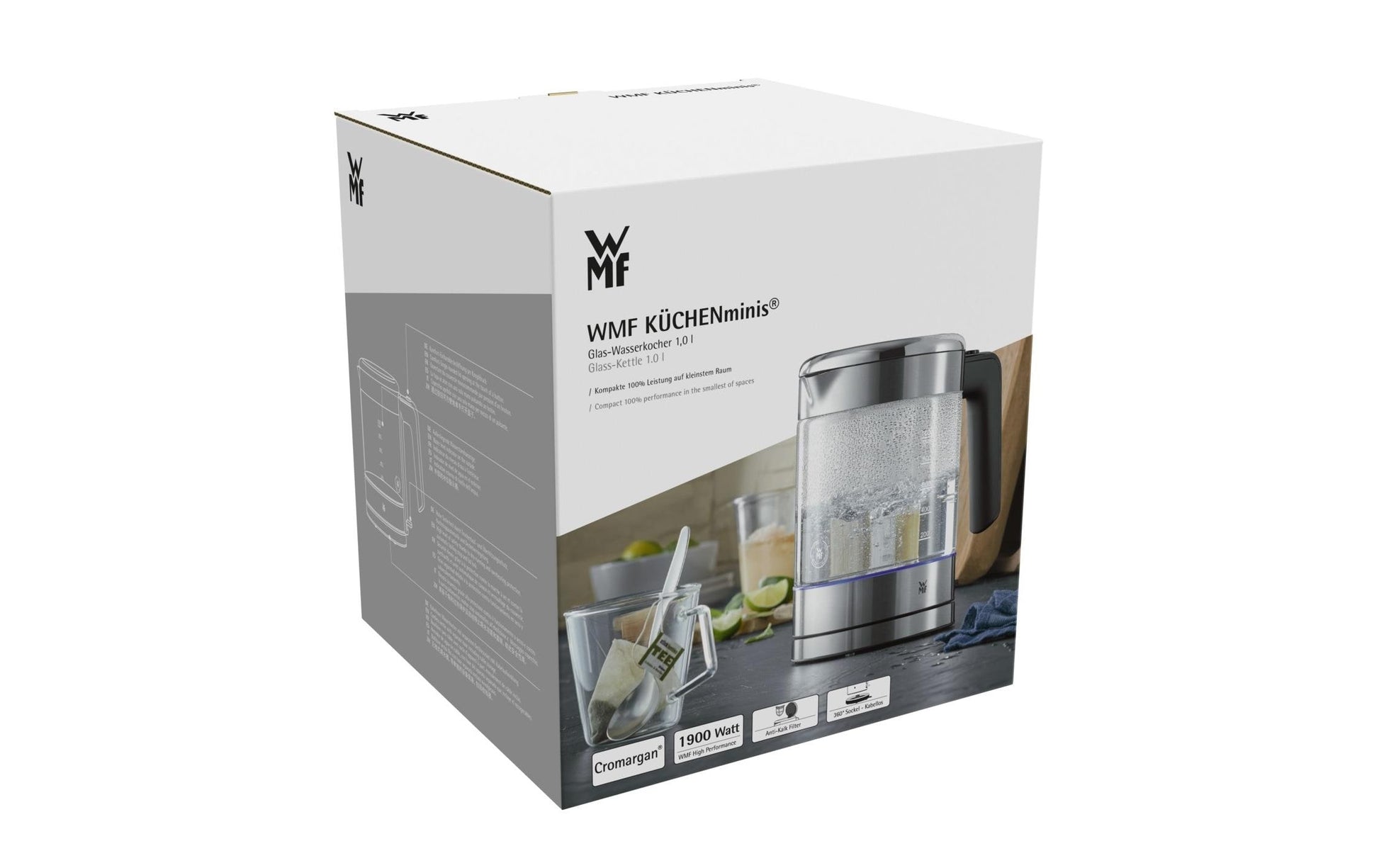 WMF KITCHENminis 0413190011 – Wasserkocher 1,0 l, 1900 W, Glas, Transparent