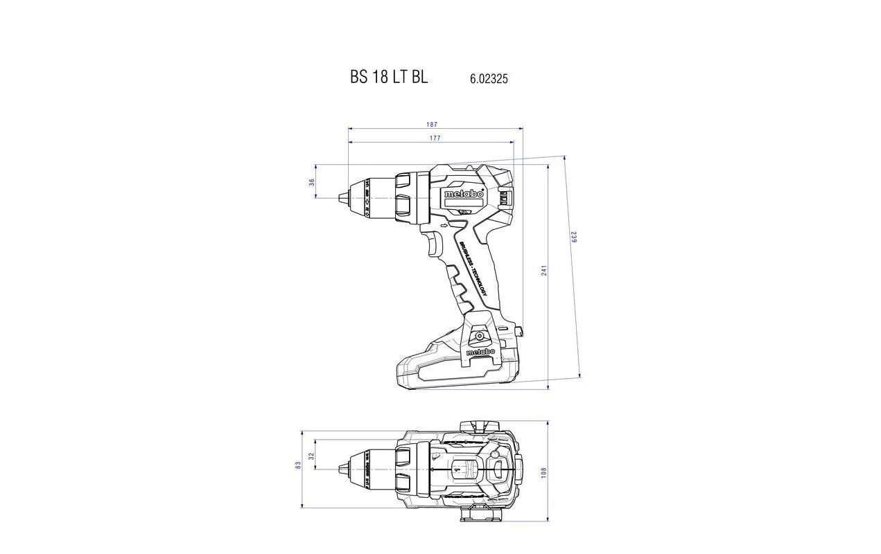 Metabo Akku-Bohrschrauber BS 18 LT BL – 18 V (CAS) – Schnellspannbohrfutter (Ø 13 mm) – 75 Nm – 2×4,0 Ah & Ladegerät