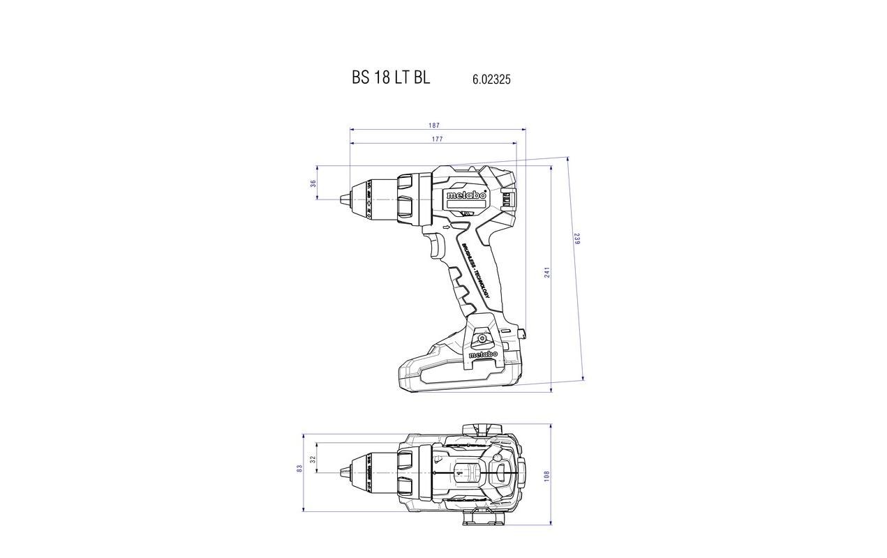 Metabo Akku-Bohrschrauber BS 18 LT BL – 18 V (CAS) – Schnellspannbohrfutter (Ø 13 mm) – 75 Nm – Solo – Brushless