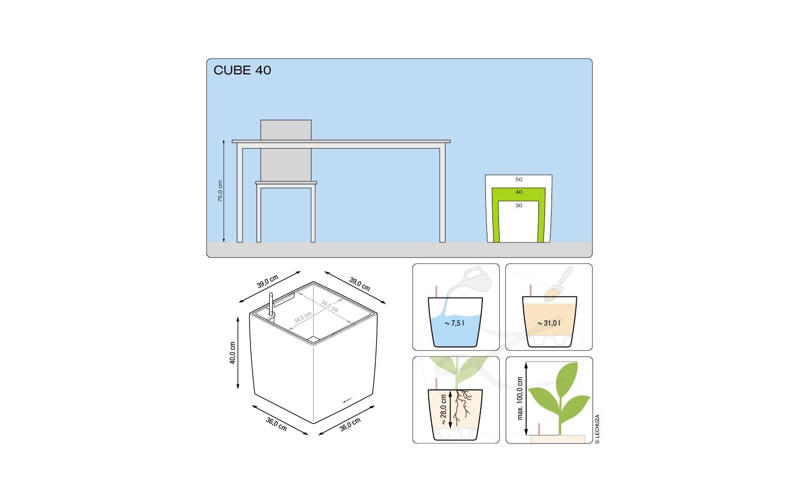 LECHUZA Cube 40 Topfpflanzer – 40 × 40 × 40 cm – Kunststoff, Anthrazit