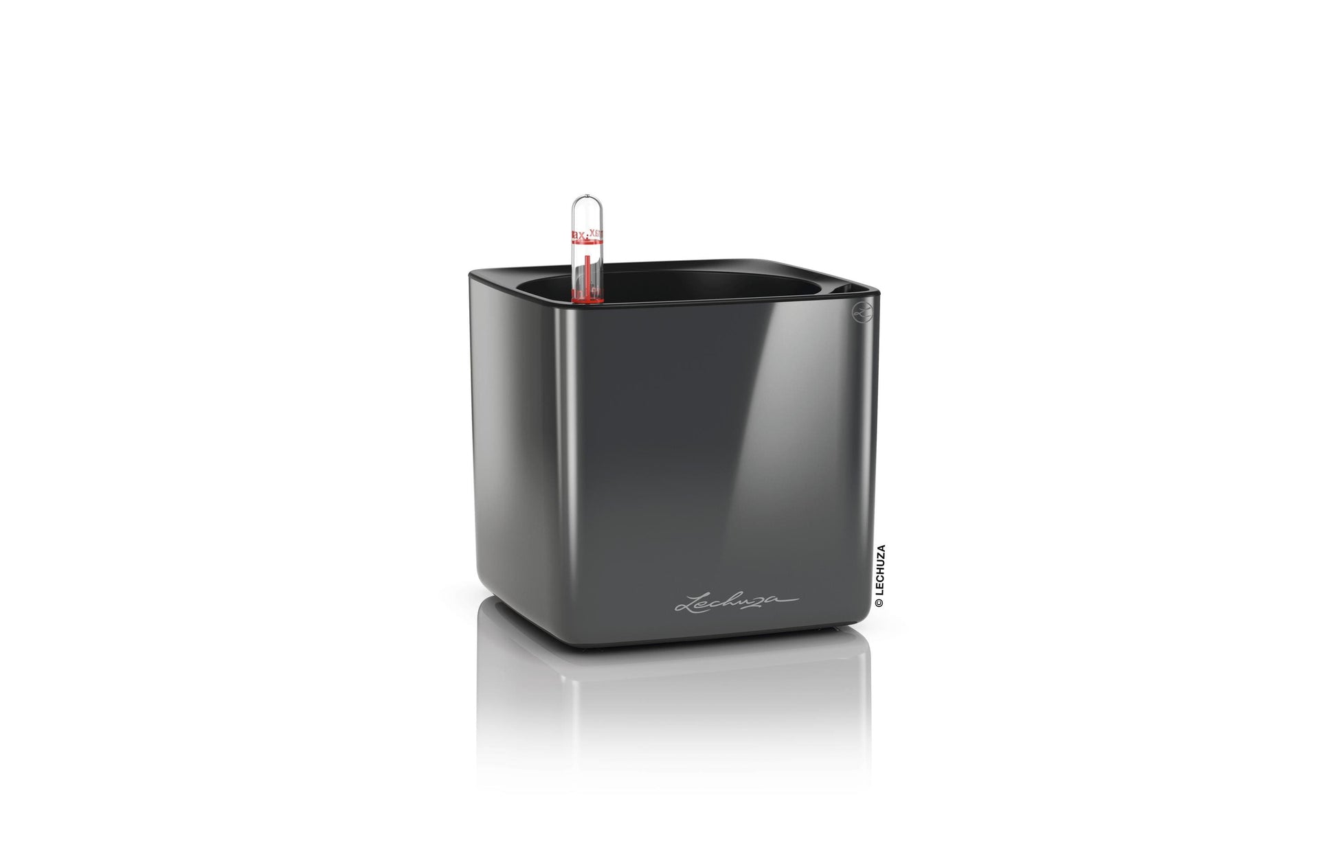 Lechuza CUBE Glossy Blumentopf – 14 × 14 × 13,5 cm – Polypropylen (PP), schwarz