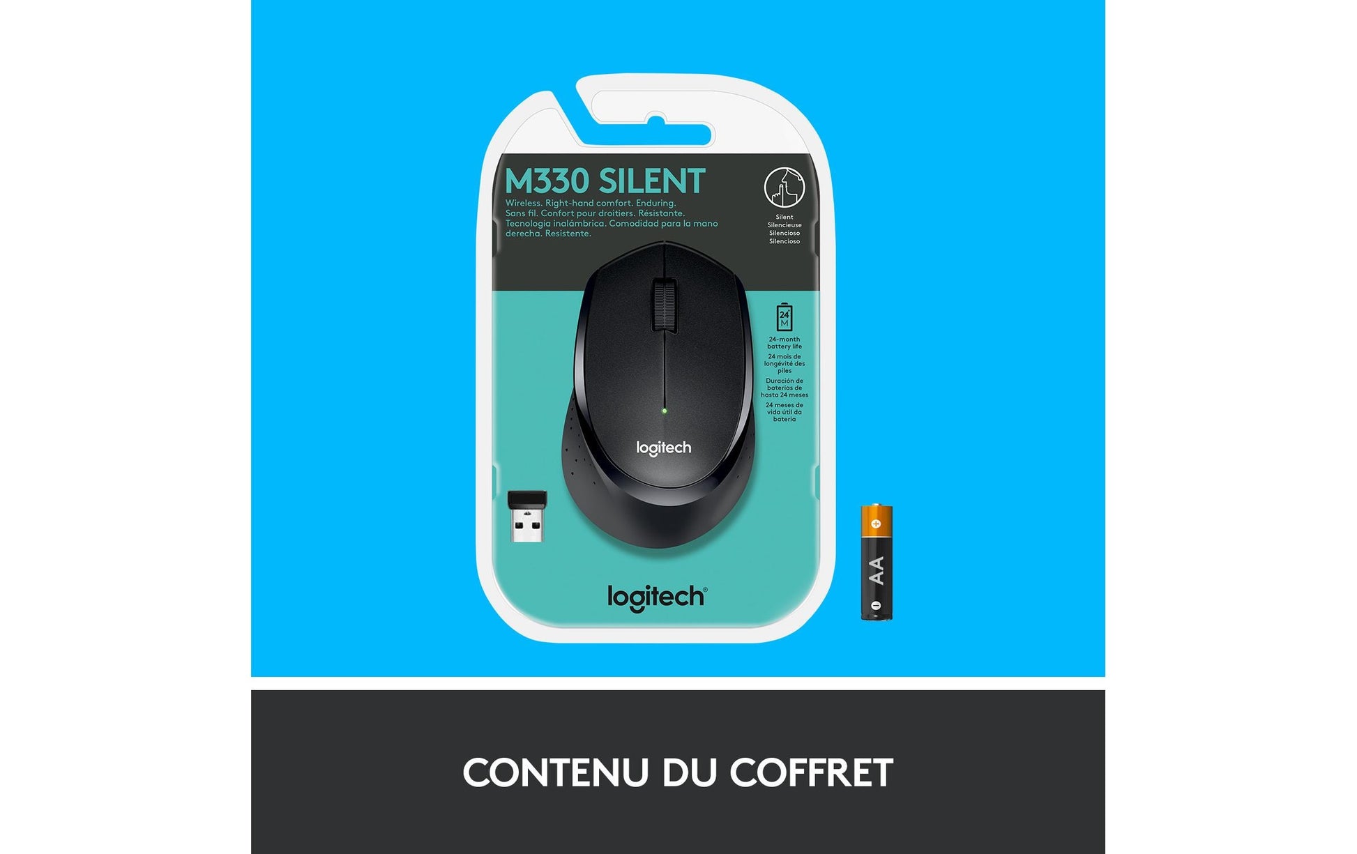 Logitech M330 Silent Plus Maus – kabellos, 2,4 GHz, Silent-Tasten, schwarz