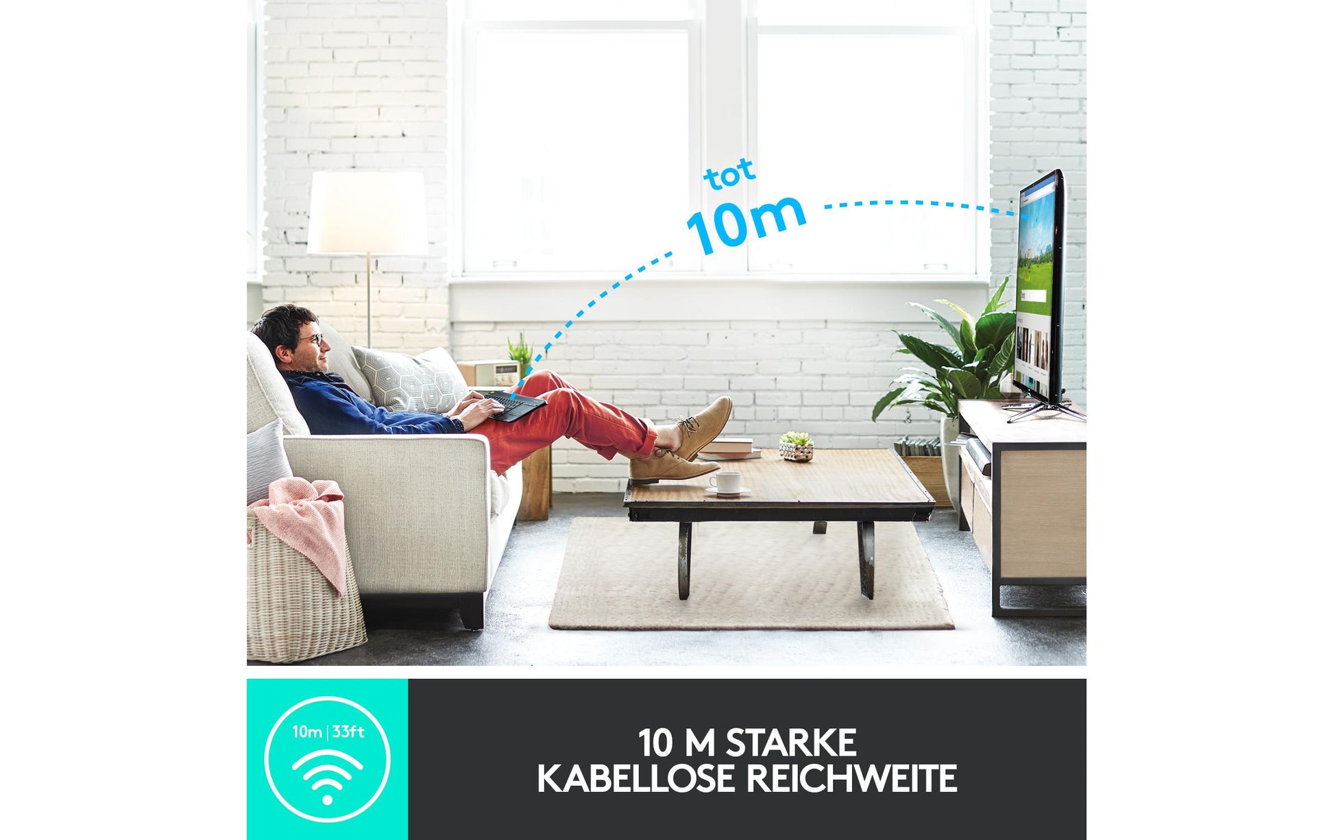 Logitech K400+ – Tastatur, kabellos (2,4 GHz), US-Layout (EN), mit Touchpad, Dunkelgrau