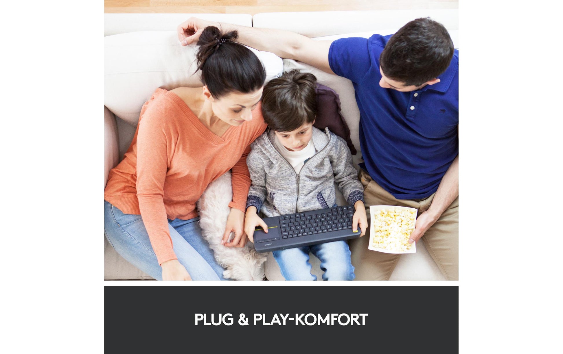 Logitech K400+ – Tastatur, kabellos (2,4 GHz), US-Layout (EN), mit Touchpad, Dunkelgrau