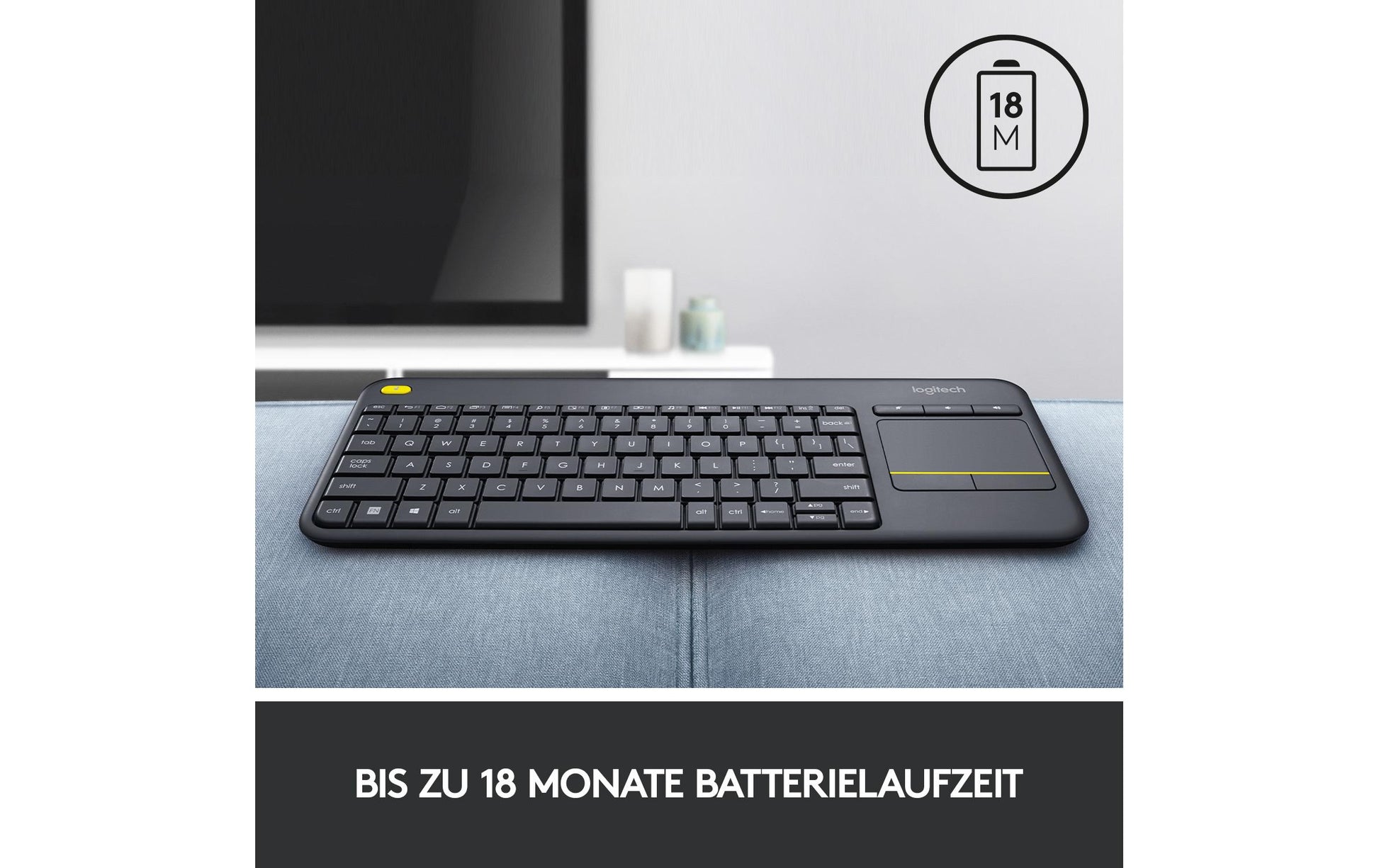 Logitech K400+ – Tastatur, kabellos (2,4 GHz), US-Layout (EN), mit Touchpad, Dunkelgrau