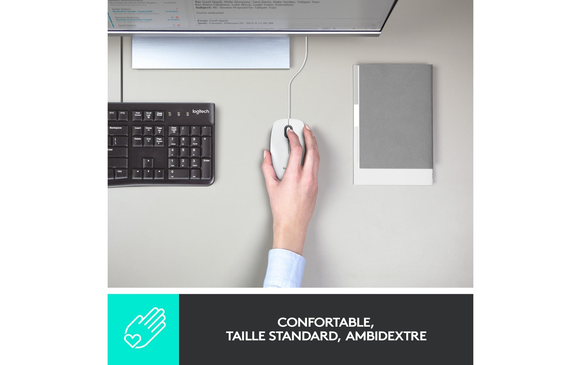 Logitech M100 – Maus – Kabelgebunden (USB‑A), 1000 DPI, beidhändig, Weiss