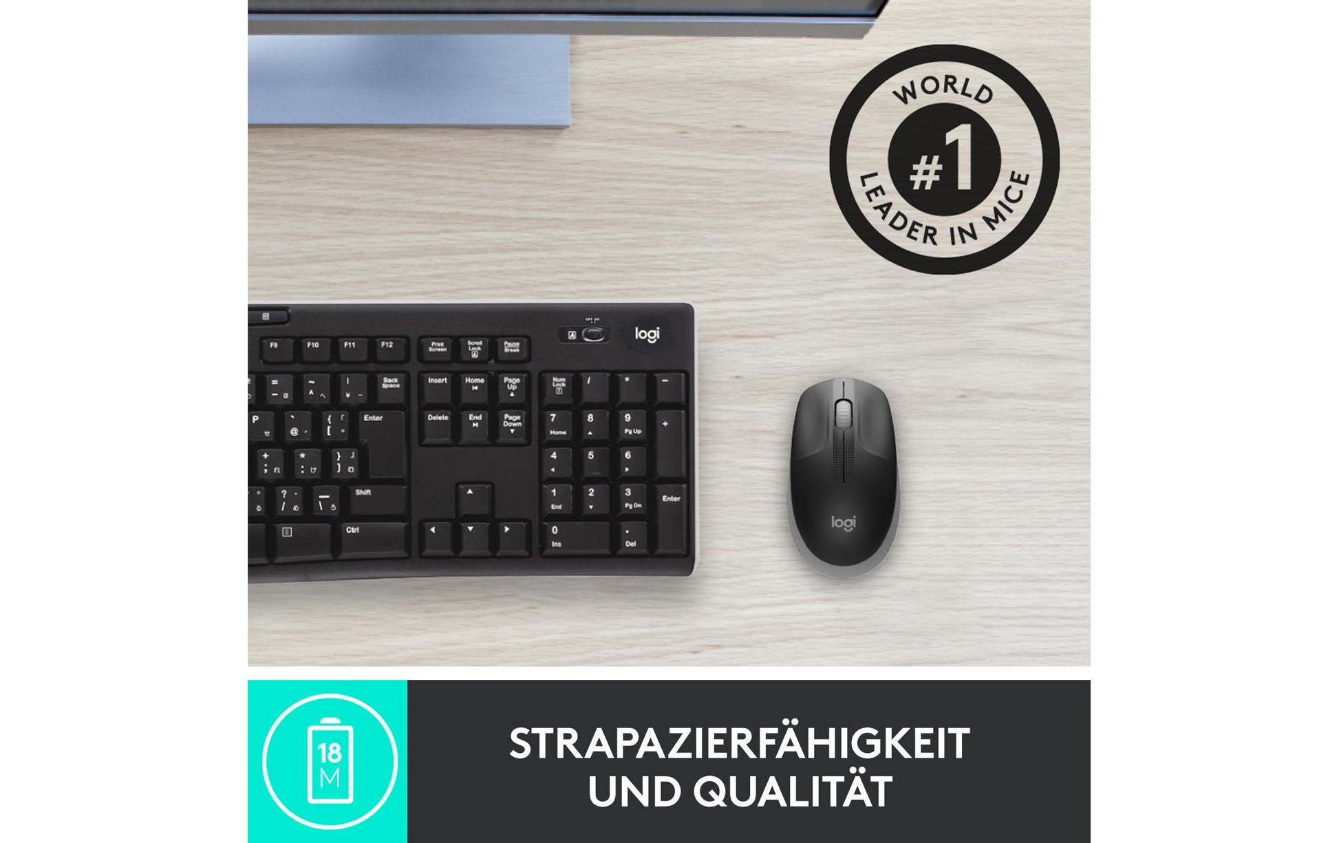 Logitech M190 Full-Size Maus – Kabellos, Grau
