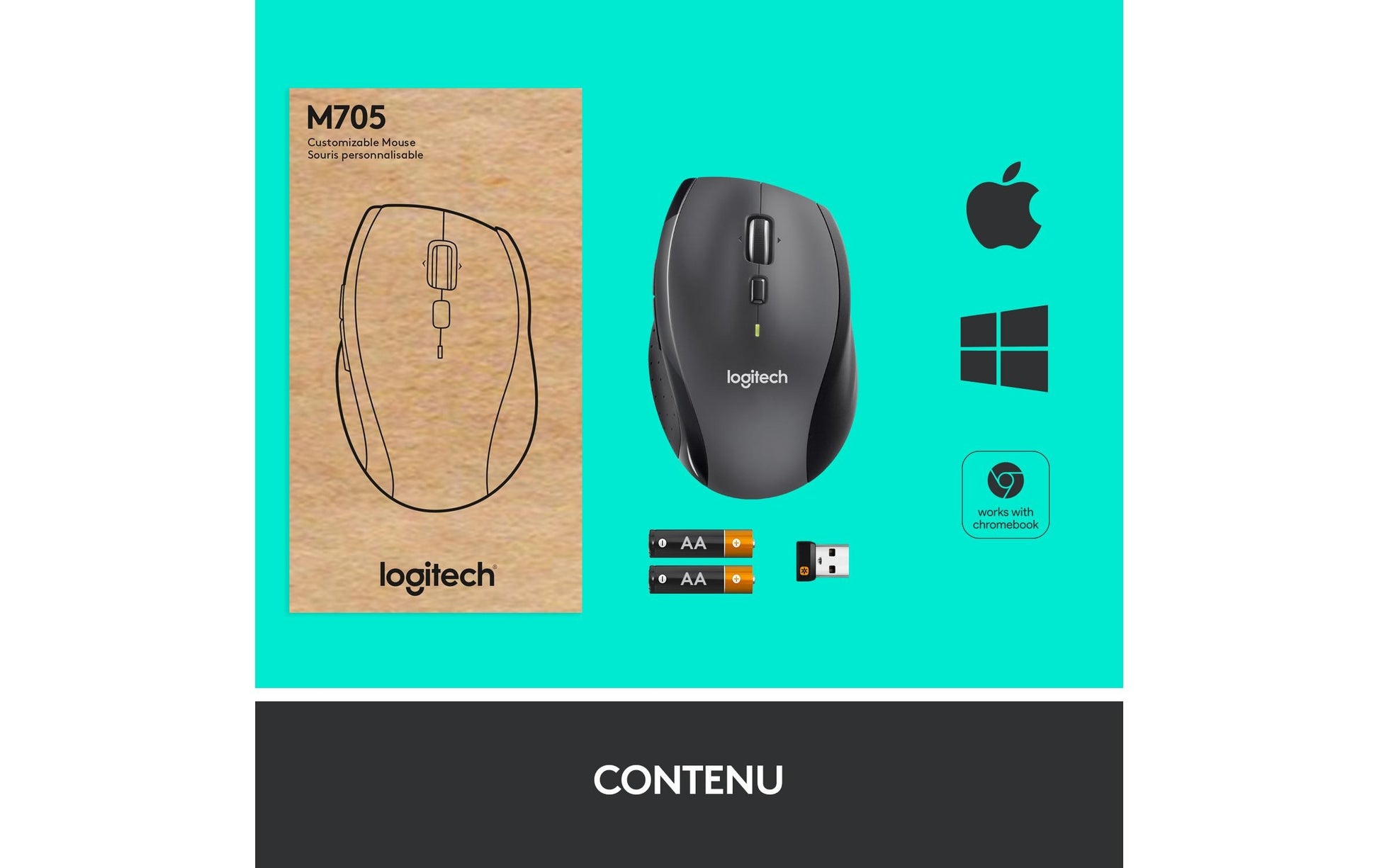 Logitech Marathon M705 – Maus – Kabellos (2,4 GHz), 1000 DPI, rechts, Anthrazit