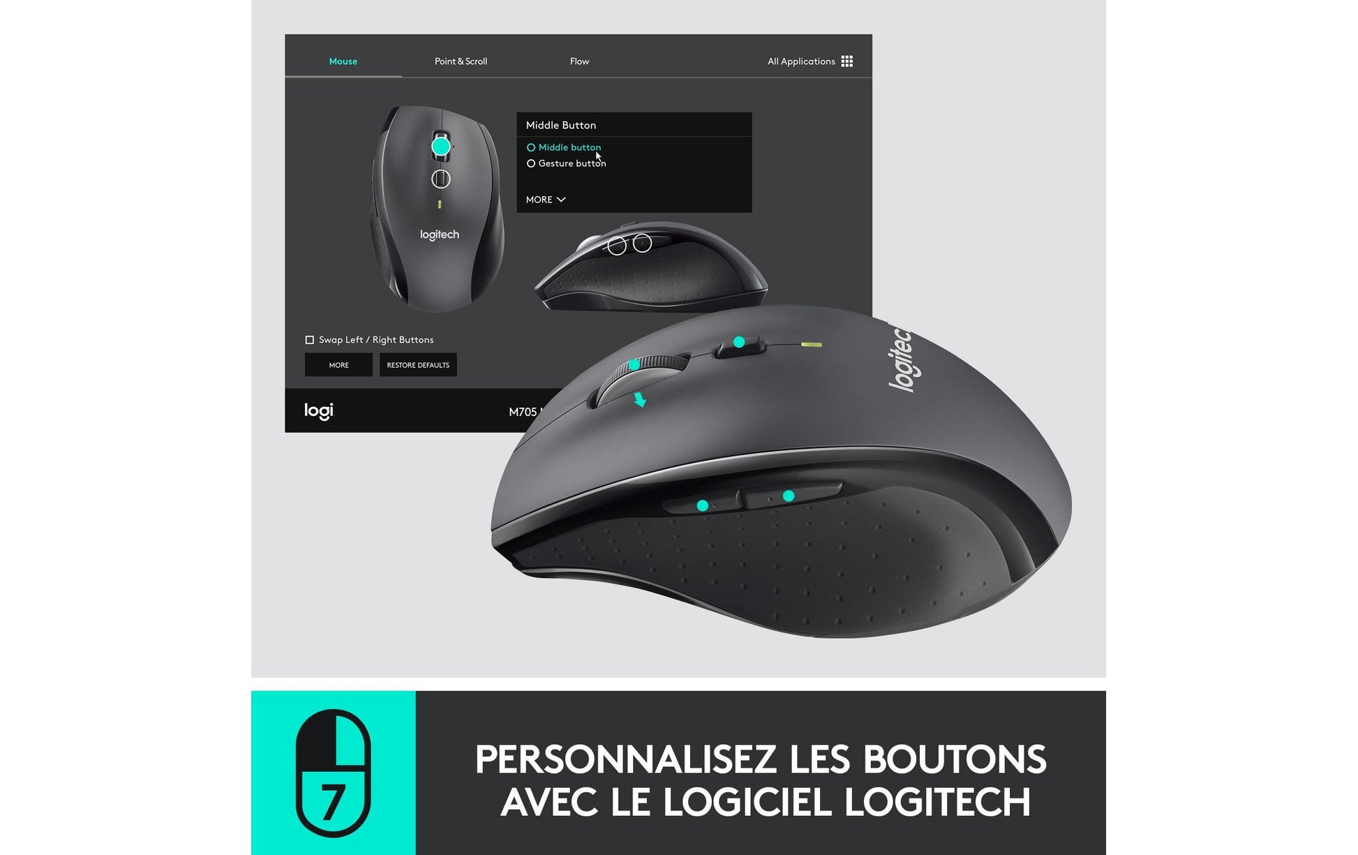 Logitech Marathon M705 – Maus – Kabellos (2,4 GHz), 1000 DPI, rechts, Anthrazit