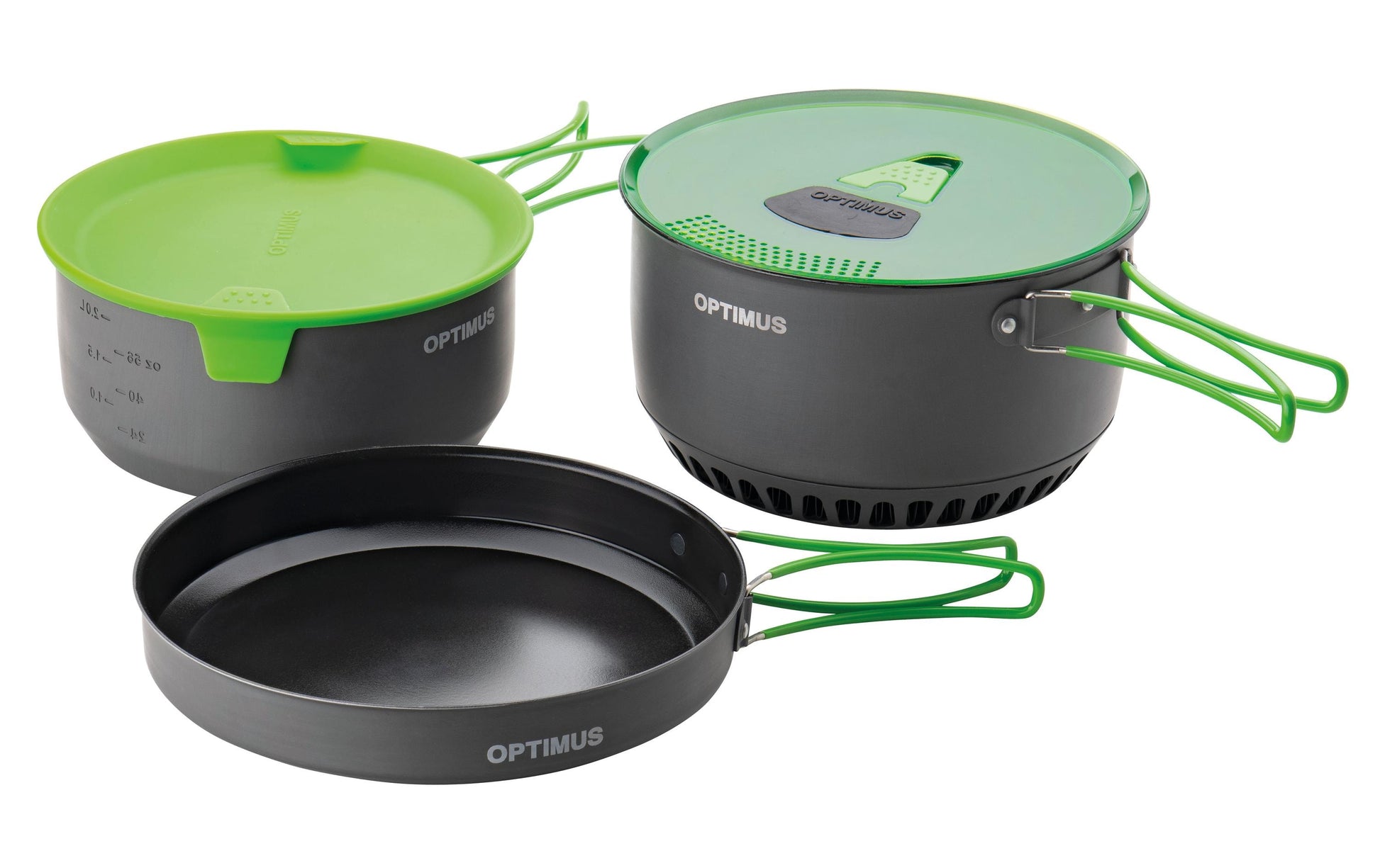 Optimus Kochtopf Terra Camp 4 – 5,5 l, Ø 23,3 cm, Aluminium, Teflonbeschichtet, Grün/Dunkelgrau