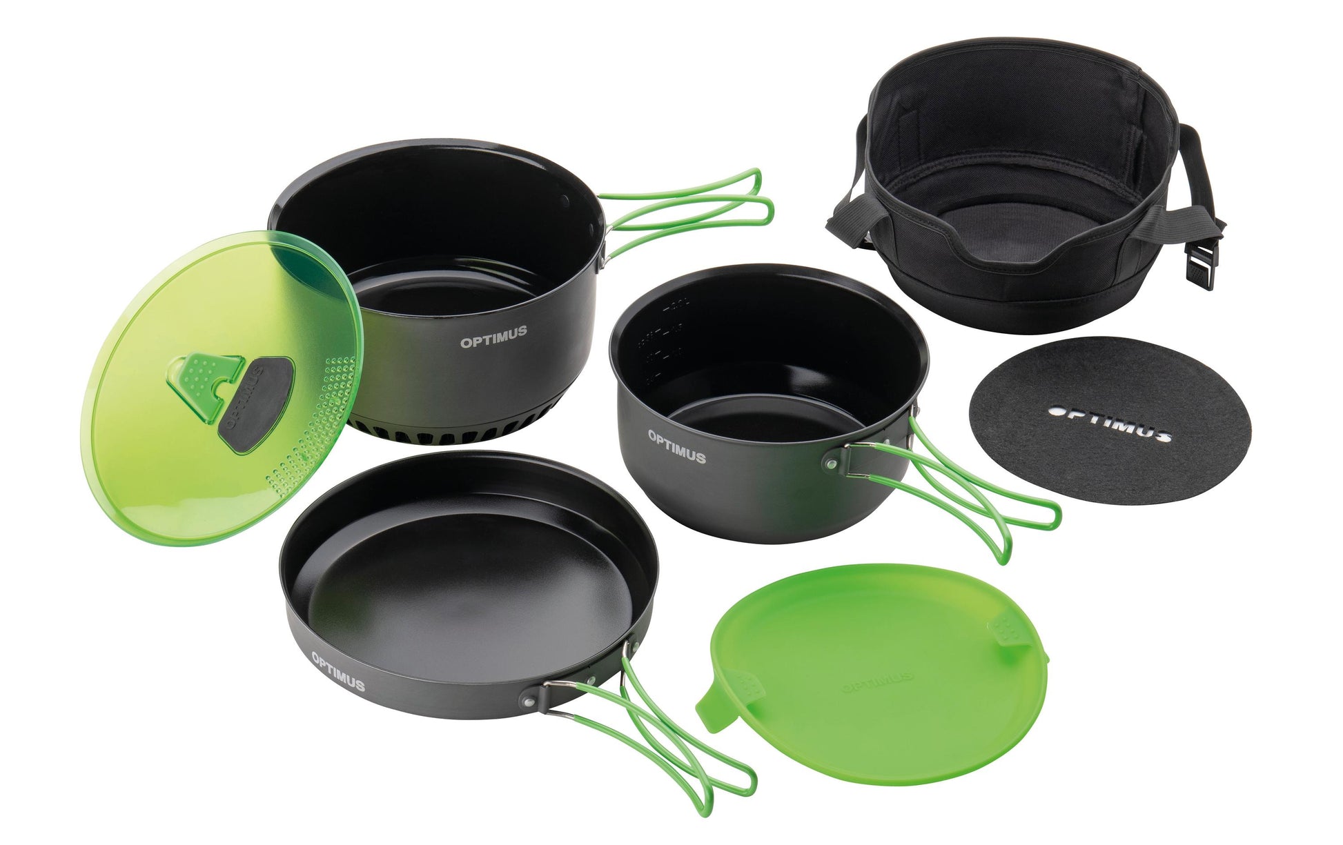Optimus Kochtopf Terra Camp 4 – 5,5 l, Ø 23,3 cm, Aluminium, Teflonbeschichtet, Grün/Dunkelgrau