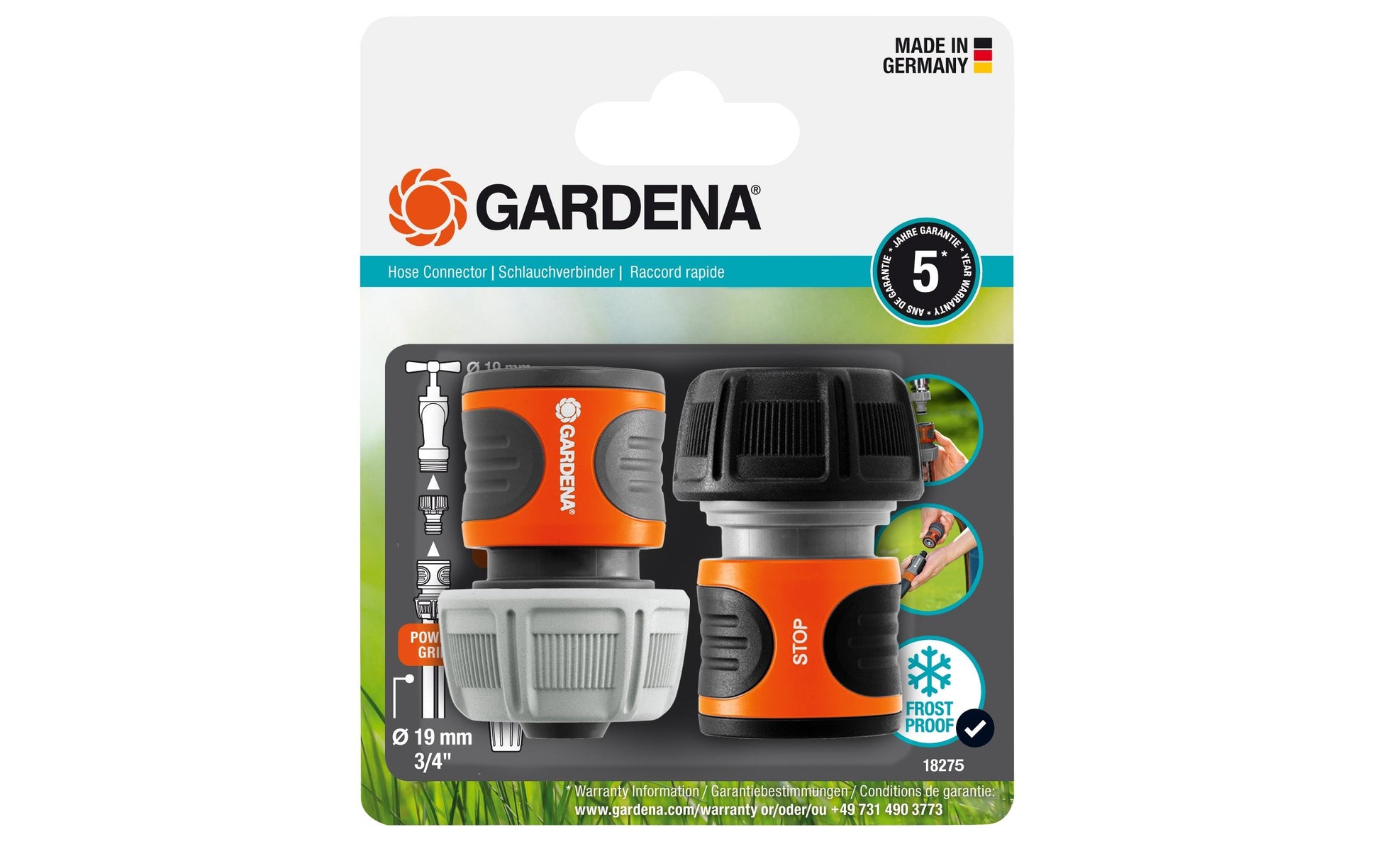 Gardena Anschluss-Set für Schlauch Ø 19 mm (3/4"), Kunststoff, schwarz/orange, 2 Stk.