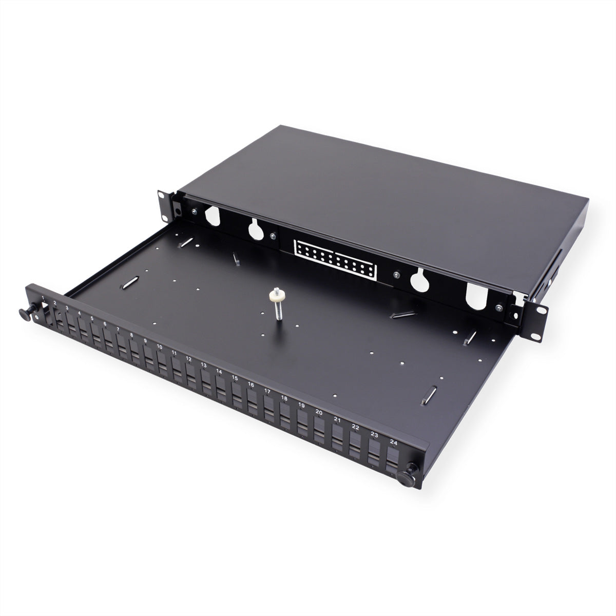 VALUE Spleissbox 19" – 1 HE, leer, Platz für max. 24× SC-Duplex oder 24× LC 4-fach, schwarz