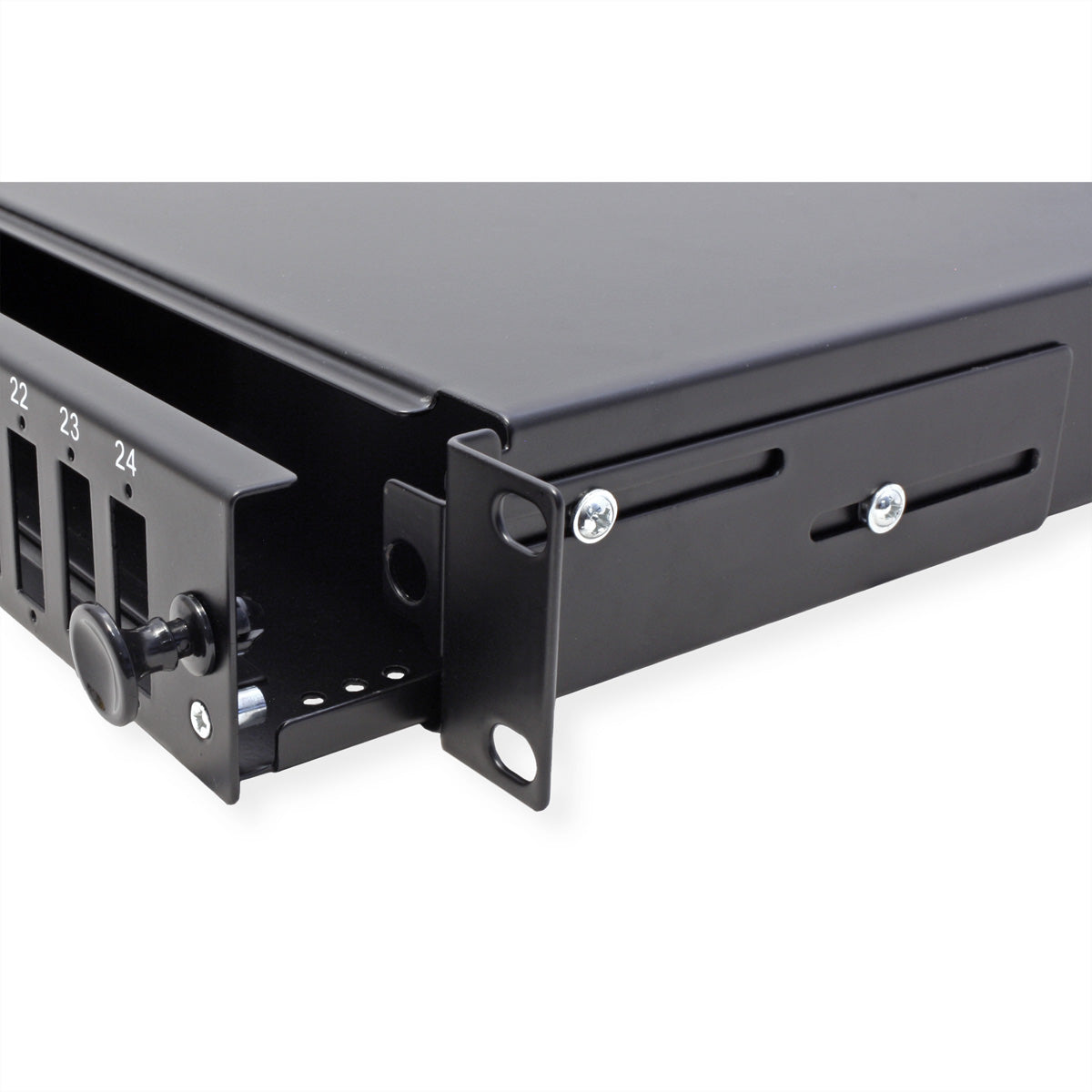 VALUE Spleissbox 19" – 1 HE, leer, Platz für max. 24× SC-Duplex oder 24× LC 4-fach, schwarz