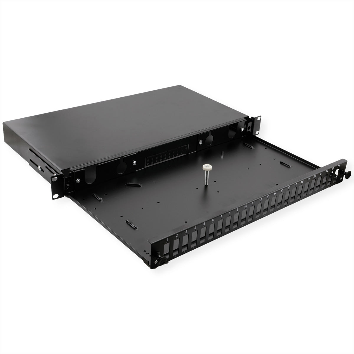 VALUE Spleissbox 19" – 1 HE, leer, Platz für max. 24× SC-Duplex oder 24× LC 4-fach, schwarz