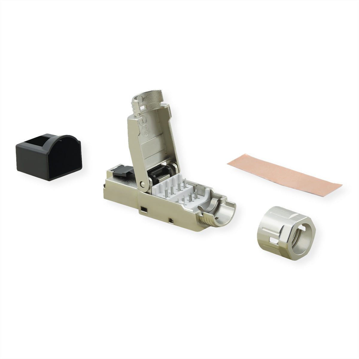 VALUE RJ-45-Stecker – Cat8.1 (Klasse I), feldkonfektionierbar, geschirmt, silber, für AWG 22–26, 5,0–8,5 mm