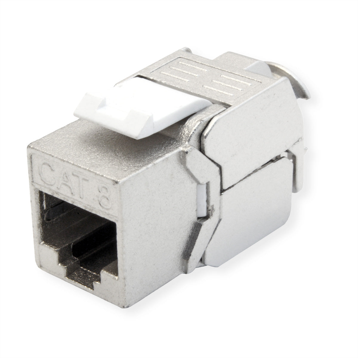 VALUE RJ-45 Keystone Buchse – Cat8.1 / Klasse I, geschirmt, werkzeuglos, 1× RJ-45, silberfarben