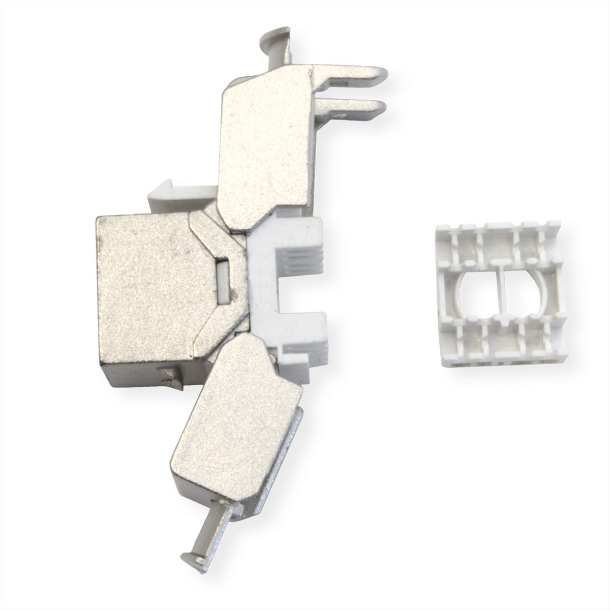 VALUE RJ-45 Keystone Buchse – Cat8.1 / Klasse I, geschirmt, werkzeuglos, 1× RJ-45, silberfarben