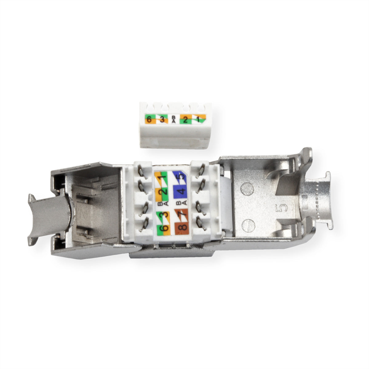VALUE RJ-45 Keystone Buchse – Cat8.1 / Klasse I, geschirmt, werkzeuglos, 1× RJ-45, silberfarben