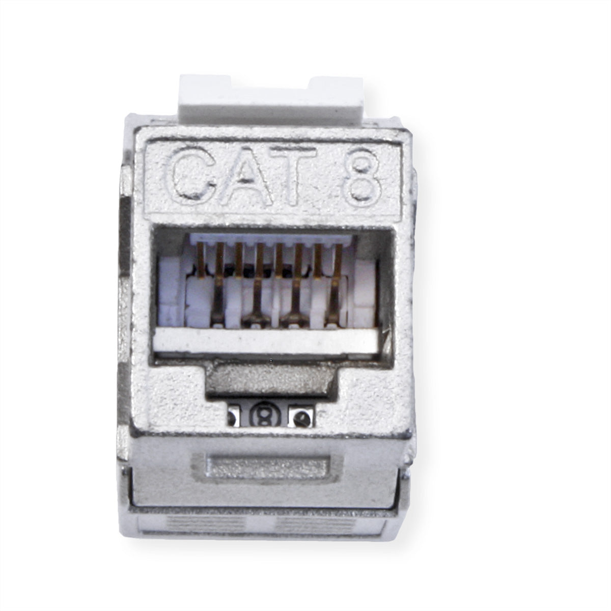 VALUE RJ-45 Keystone Buchse – Cat8.1 / Klasse I, geschirmt, werkzeuglos, 1× RJ-45, silberfarben