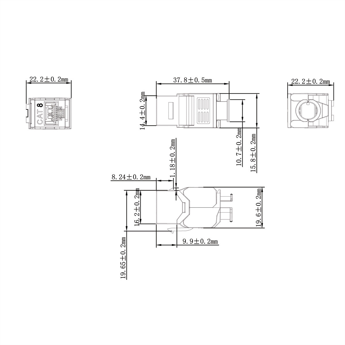 VALUE RJ-45 Keystone Buchse – Cat8.1 / Klasse I, geschirmt, werkzeuglos, 1× RJ-45, silberfarben