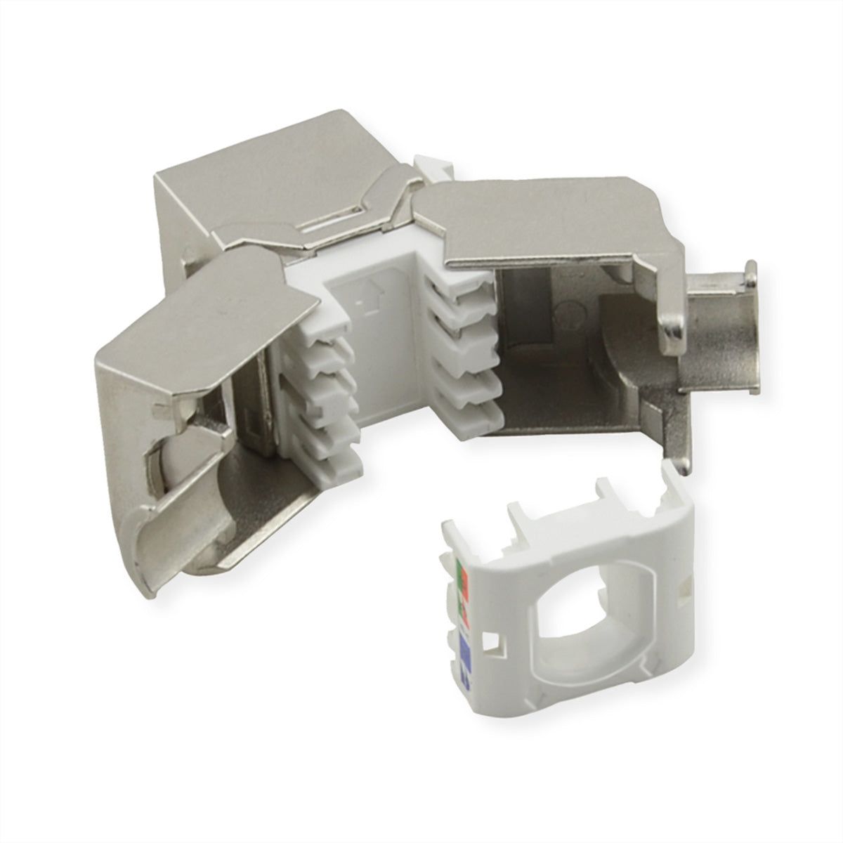 VALUE RJ-45 Keystone Buchse – Cat8.1 / Klasse I, geschirmt, werkzeuglos, 1× RJ-45, silberfarben