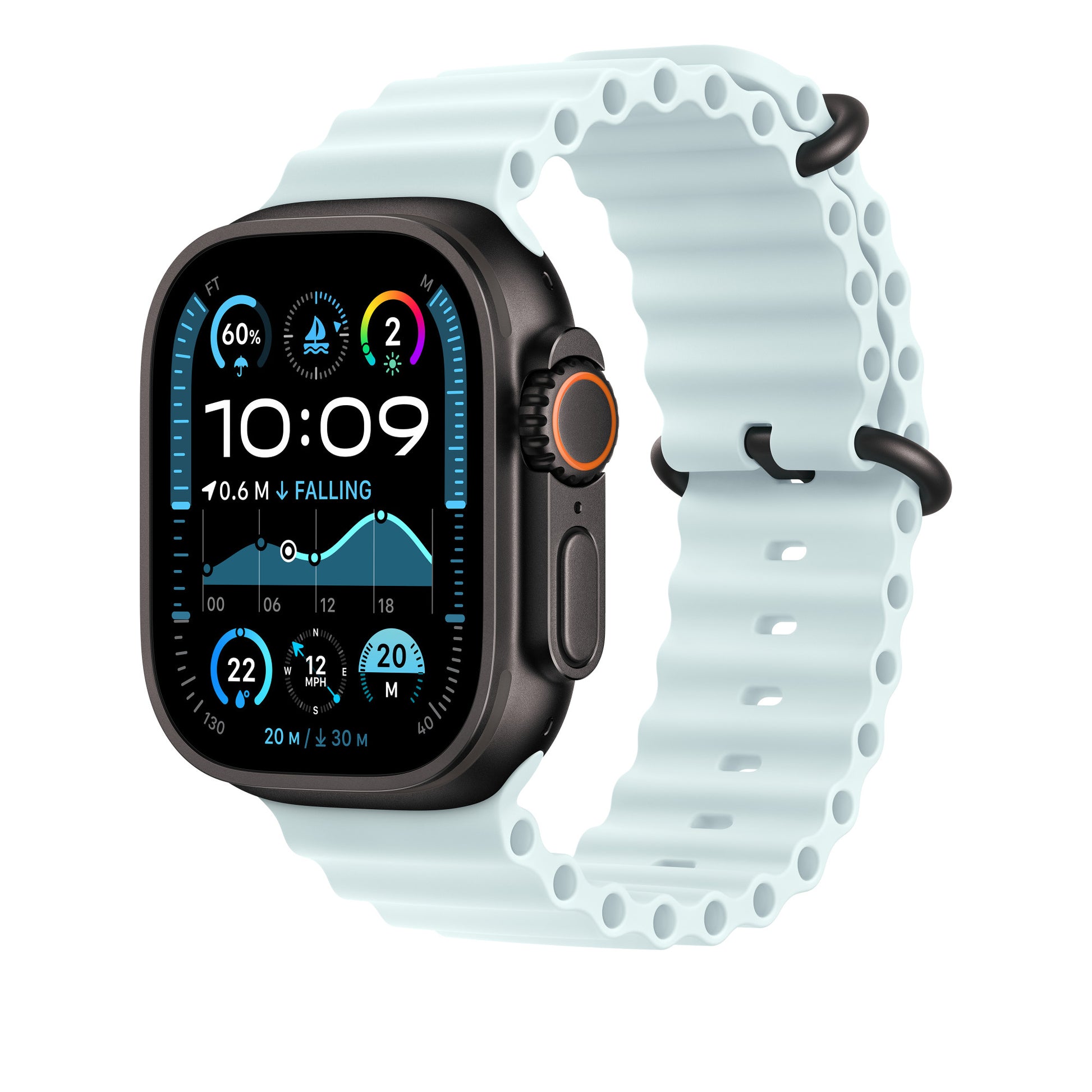 Apple Ice Blue Ocean Band Ext – Armband – für Apple Watch 49 mm, Hellblau, Elastomer (TPR)